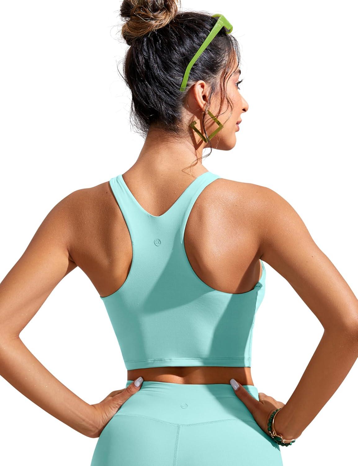 imageCRZ YOGA Racerback Bikini Tops for Women Padded High Neck Modest Swim Sports Bathing BraHydra Blue