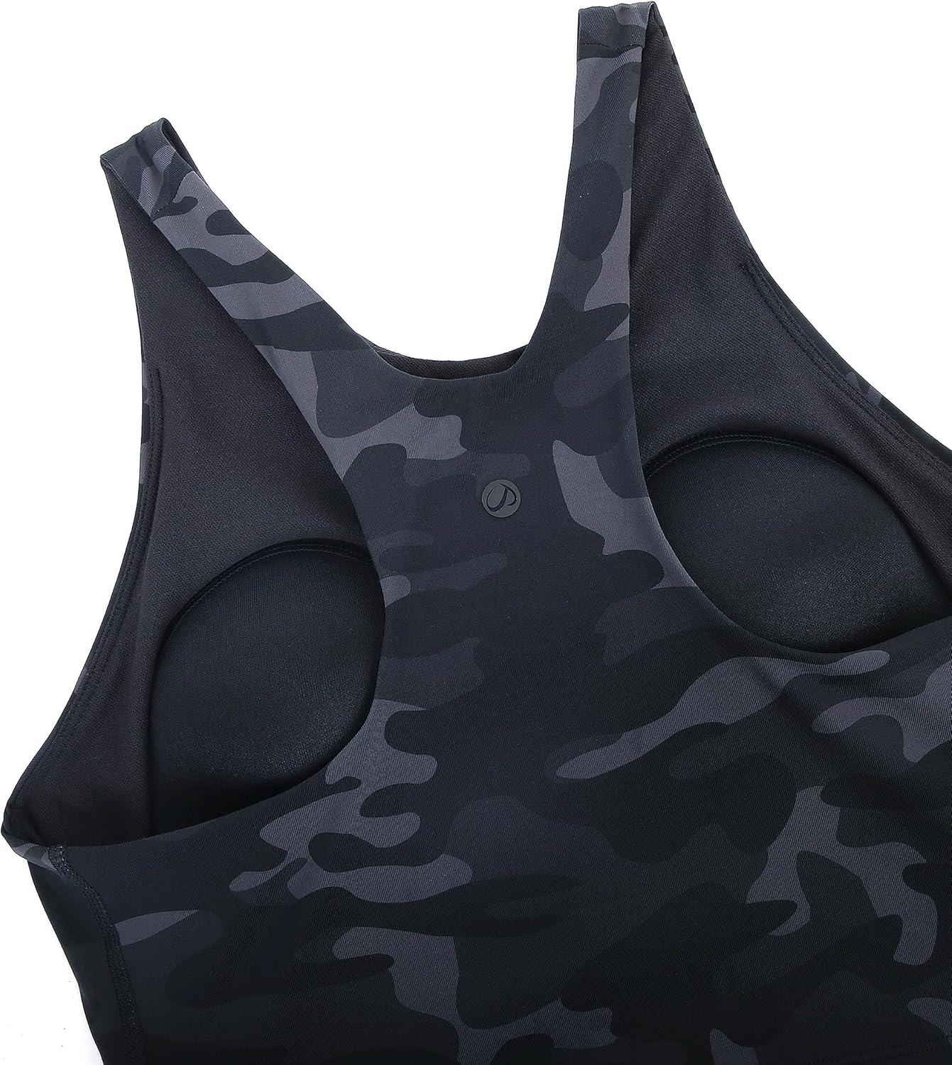 imageCRZ YOGA Racerback Bikini Tops for Women Padded High Neck Modest Swim Sports Bathing BraJungle Camouflage Gray