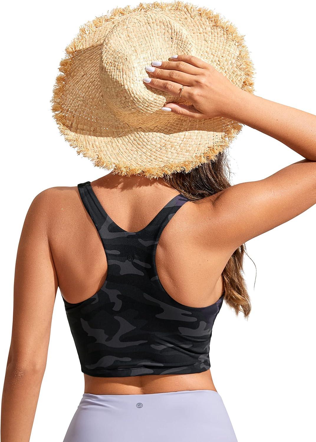 imageCRZ YOGA Racerback Bikini Tops for Women Padded High Neck Modest Swim Sports Bathing BraJungle Camouflage Gray