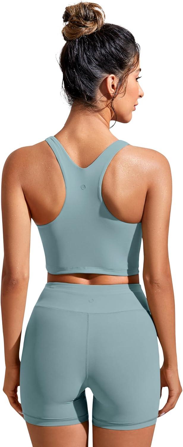 imageCRZ YOGA Racerback Bikini Tops for Women Padded High Neck Modest Swim Sports Bathing BraLight Grayish Blue