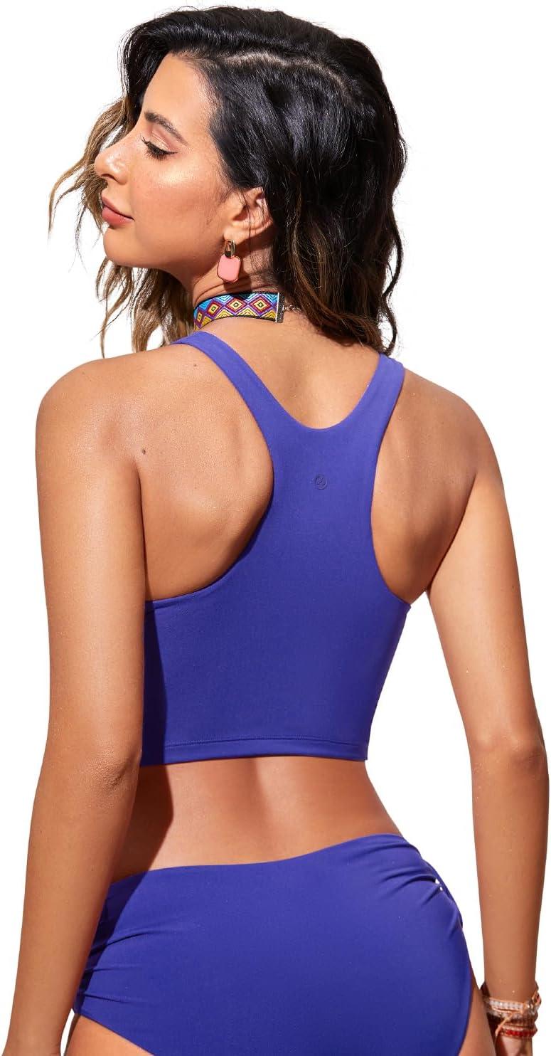 imageCRZ YOGA Racerback Bikini Tops for Women Padded High Neck Modest Swim Sports Bathing BraMilky Way Purple