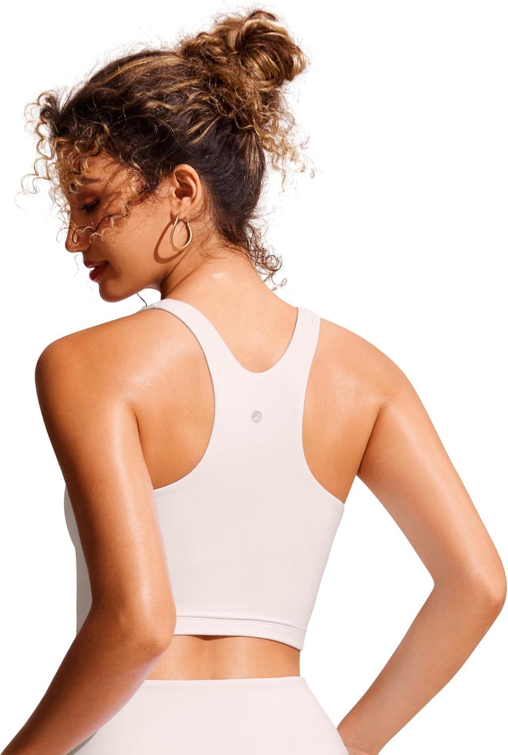 imageCRZ YOGA Racerback Bikini Tops for Women Padded High Neck Modest Swim Sports Bathing BraMilky White Bone