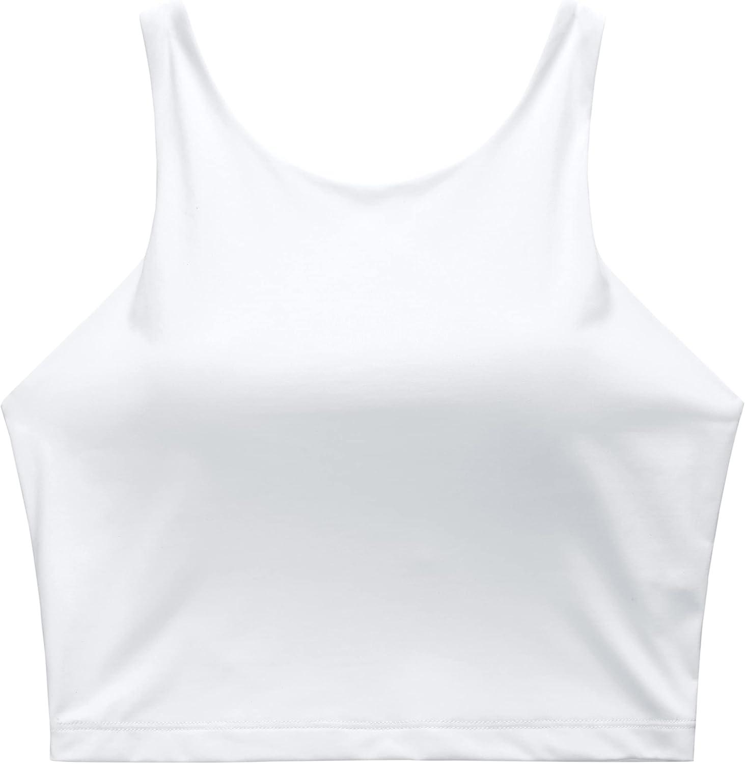 imageCRZ YOGA Racerback Bikini Tops for Women Padded High Neck Modest Swim Sports Bathing BraWhite