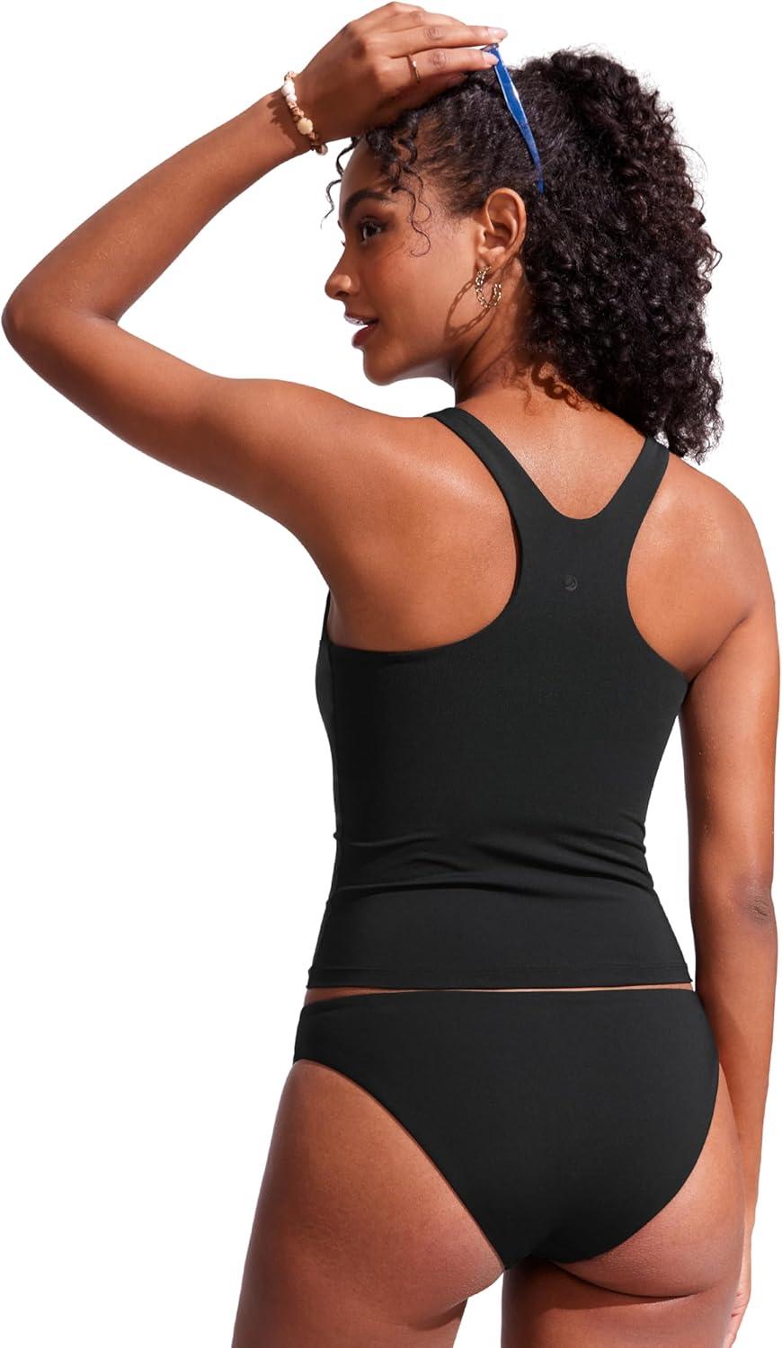 imageCRZ YOGA Racerback Tankini Tops for Women Padded High Neck Modest Swim Sports Bathing Tank OnlyBlack