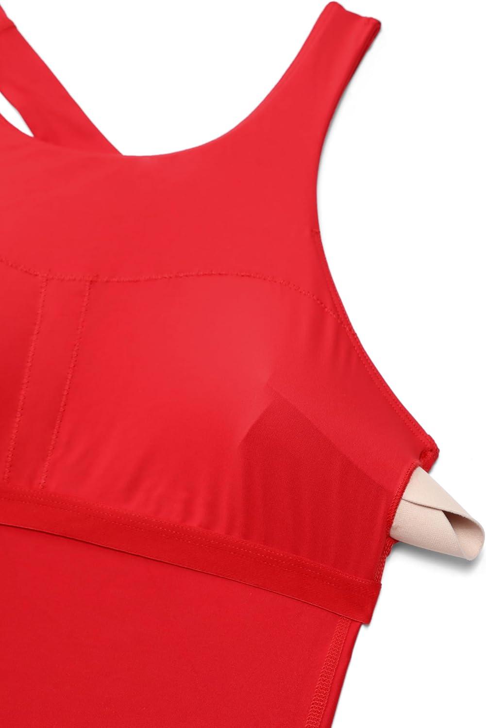 imageCRZ YOGA Racerback Tankini Tops for Women Padded High Neck Modest Swim Sports Bathing Tank OnlyDeep Red