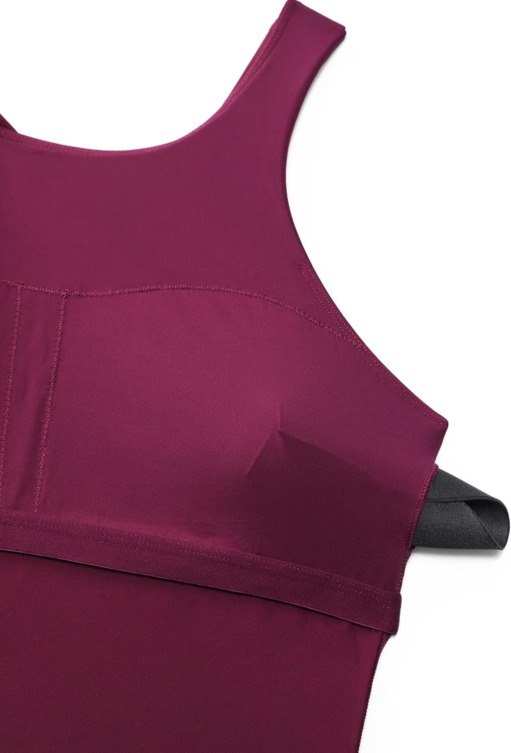 imageCRZ YOGA Racerback Tankini Tops for Women Padded High Neck Modest Swim Sports Bathing Tank OnlyFuchsia