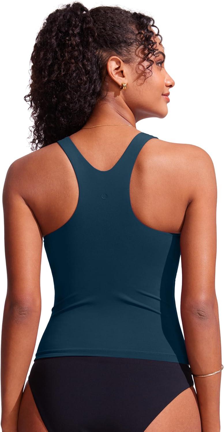 imageCRZ YOGA Racerback Tankini Tops for Women Padded High Neck Modest Swim Sports Bathing Tank OnlyInsignia Blue