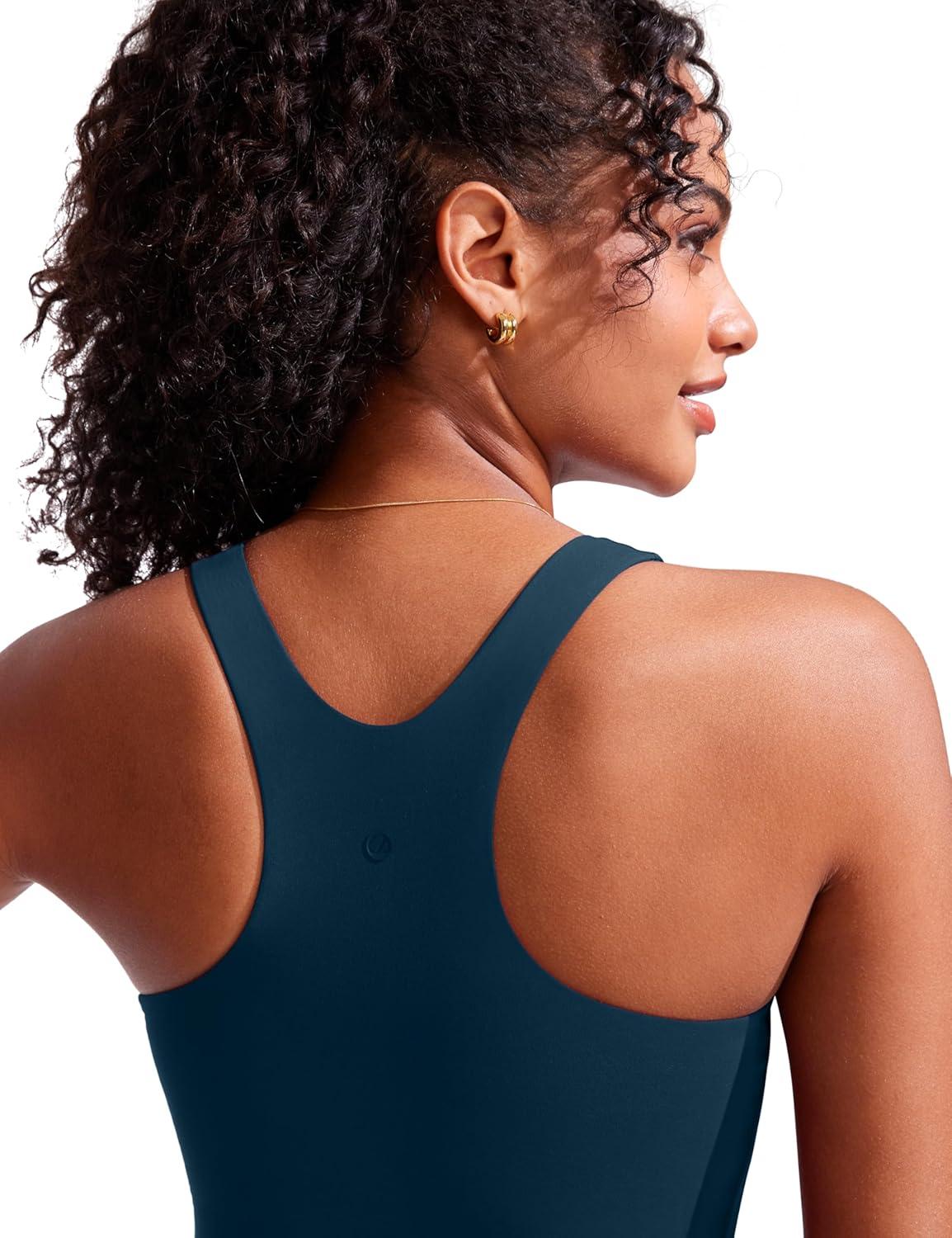 imageCRZ YOGA Racerback Tankini Tops for Women Padded High Neck Modest Swim Sports Bathing Tank OnlyInsignia Blue