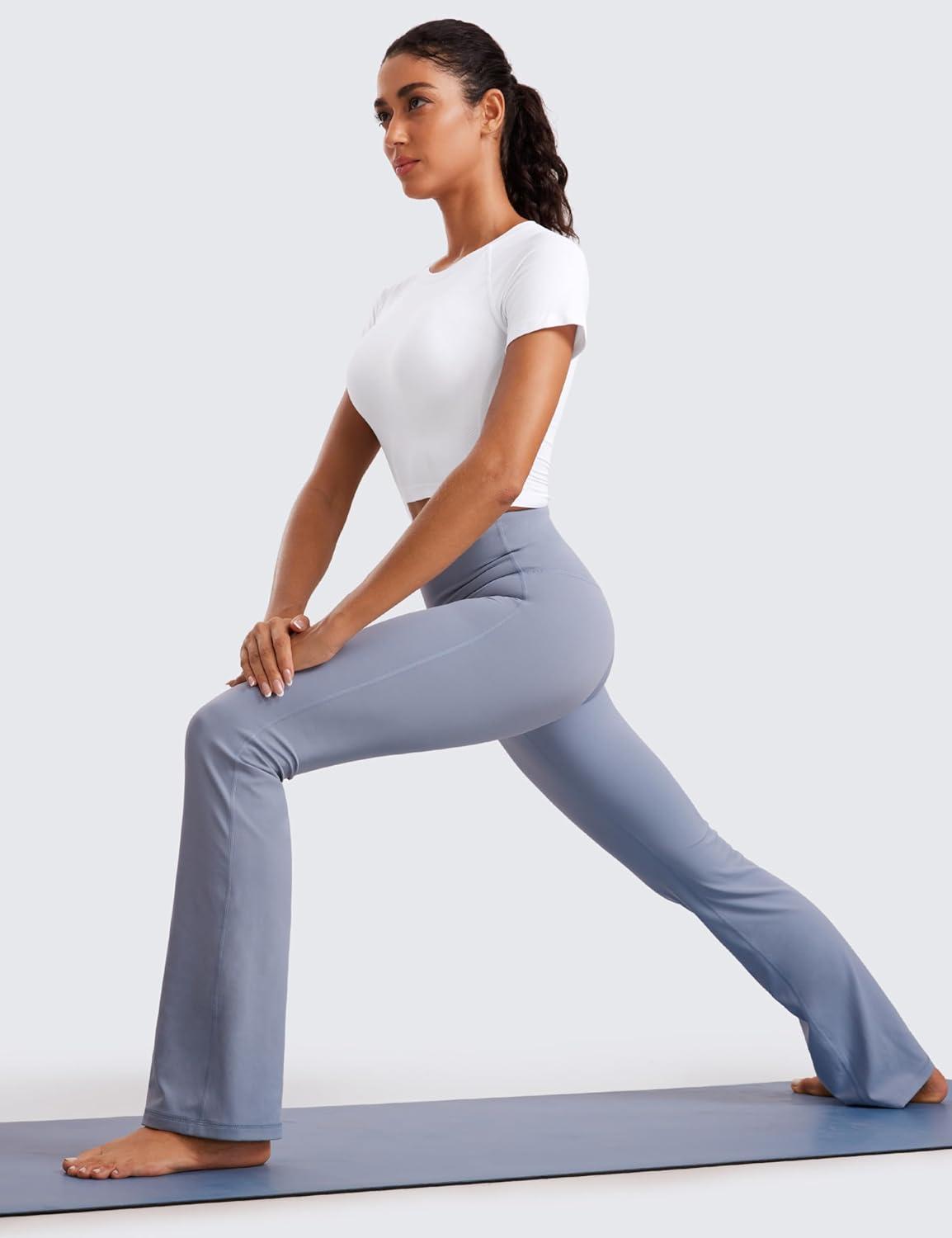 imageCRZ YOGA Seamless Crop Workout Tops for Women Athletic Running Gym Yoga Short Sleeve Shirts BasicWhite