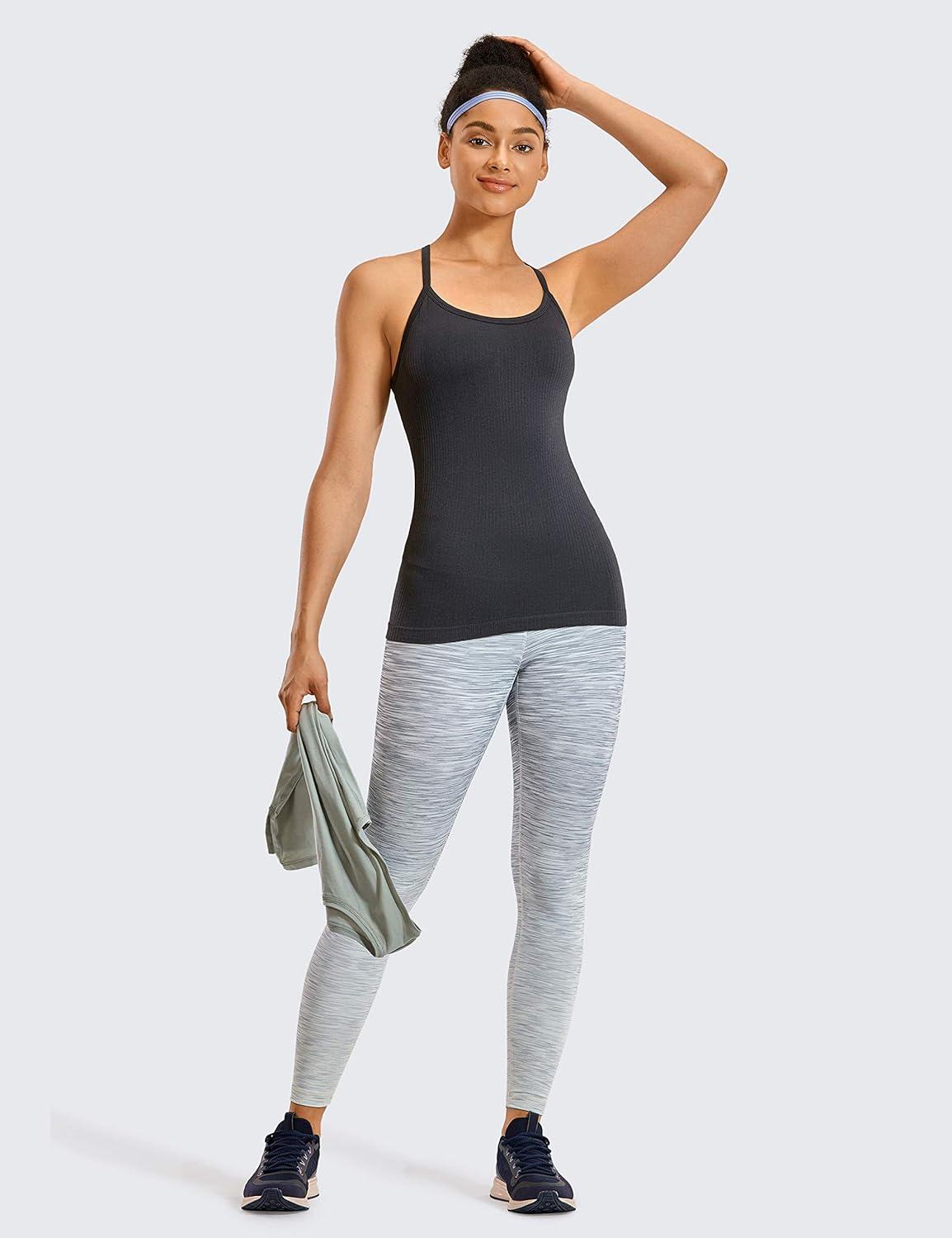 imageCRZ YOGA Seamless Workout Tank Tops for Women Racerback Athletic Camisole Sports Shirts with Built in BraDark Grey