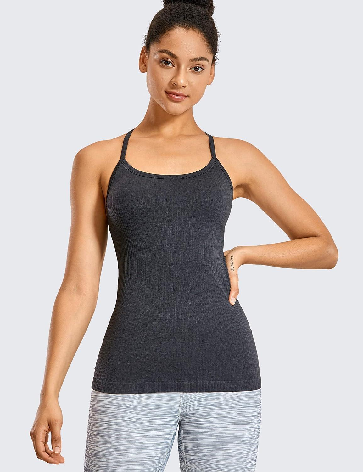 imageCRZ YOGA Seamless Workout Tank Tops for Women Racerback Athletic Camisole Sports Shirts with Built in BraDark Grey