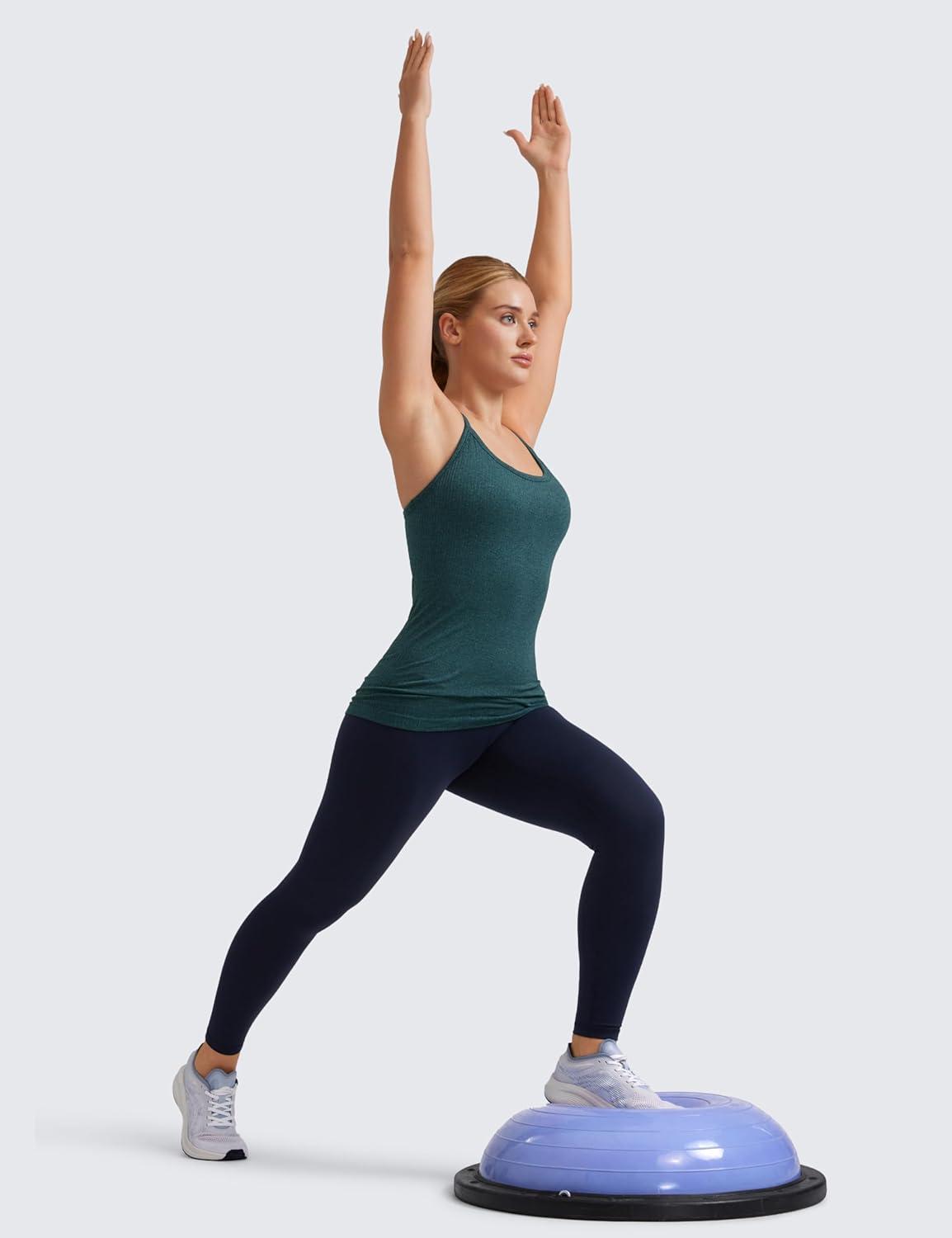 imageCRZ YOGA Seamless Workout Tank Tops for Women Racerback Athletic Camisole Sports Shirts with Built in BraGreen Jade