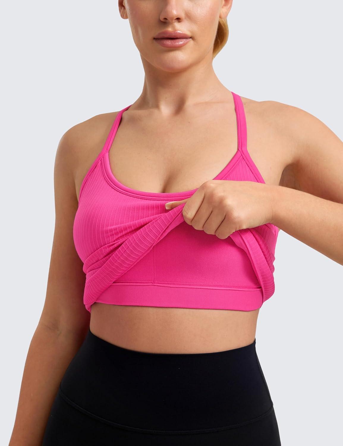 imageCRZ YOGA Seamless Workout Tank Tops for Women Racerback Athletic Camisole Sports Shirts with Built in BraHibiscus Purple