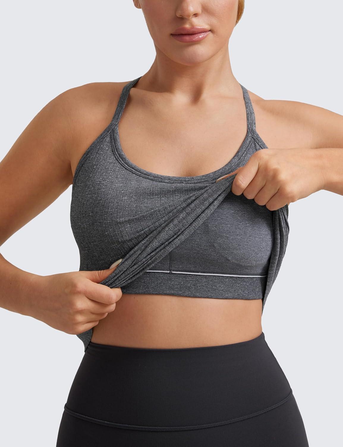 imageCRZ YOGA Seamless Workout Tank Tops for Women Racerback Athletic Camisole Sports Shirts with Built in BraLight Grey
