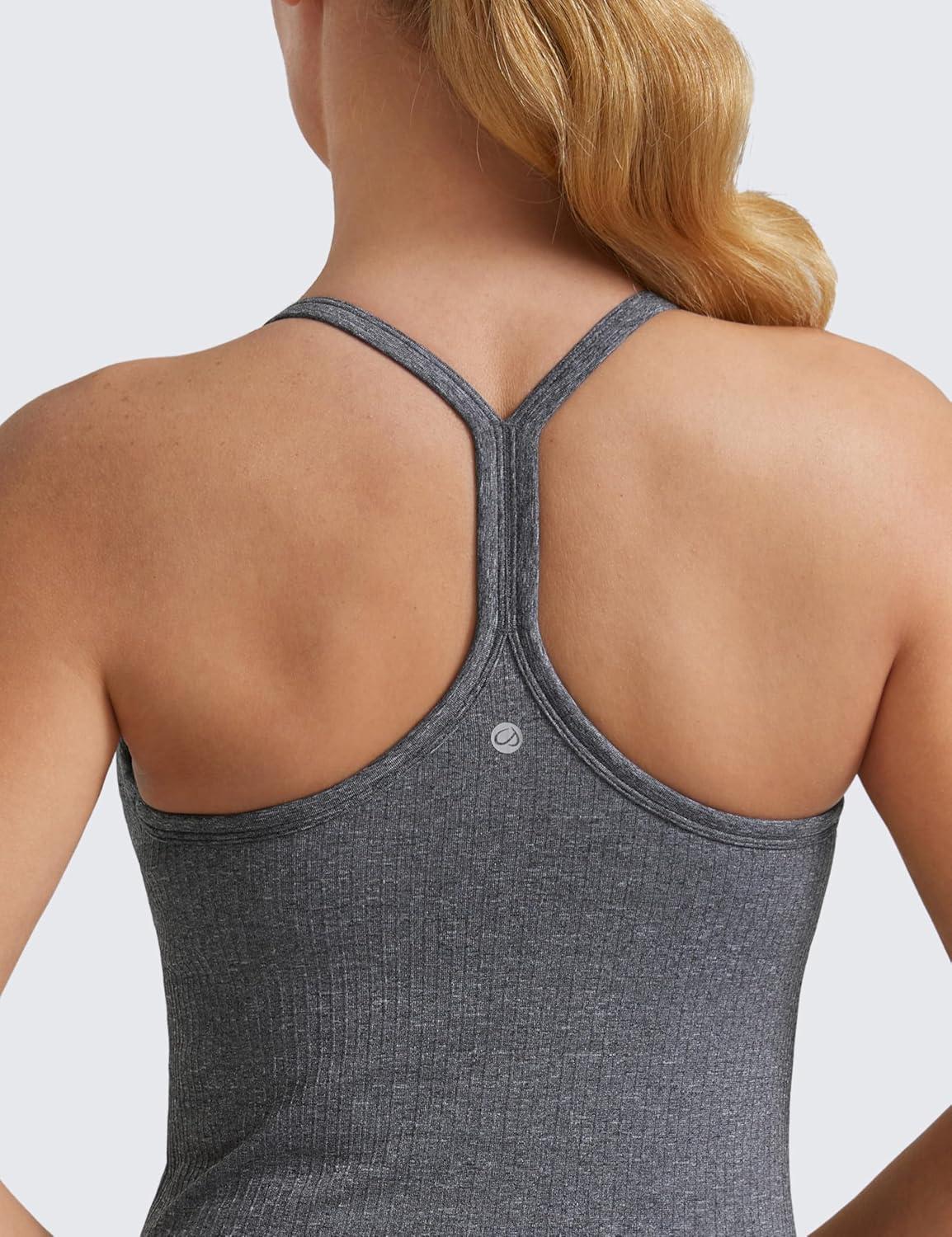 imageCRZ YOGA Seamless Workout Tank Tops for Women Racerback Athletic Camisole Sports Shirts with Built in BraLight Grey