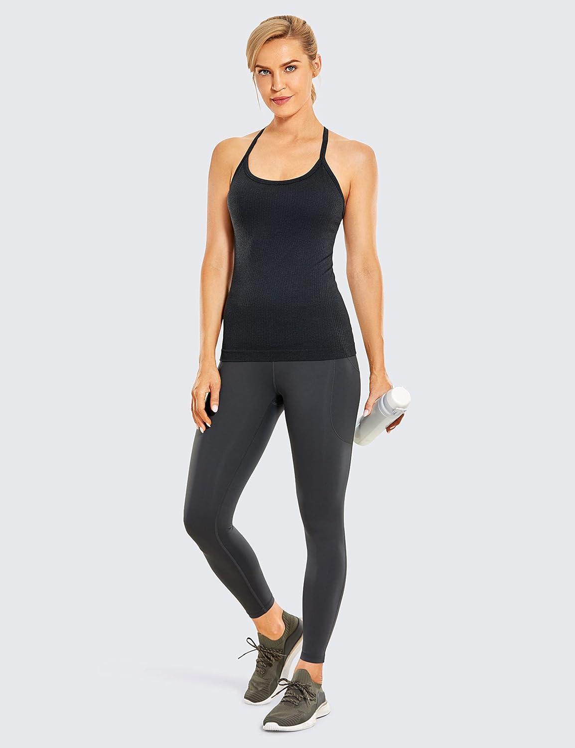 imageCRZ YOGA Seamless Workout Tank Tops for Women Racerback Athletic Camisole Sports Shirts with Built in BraMelanite
