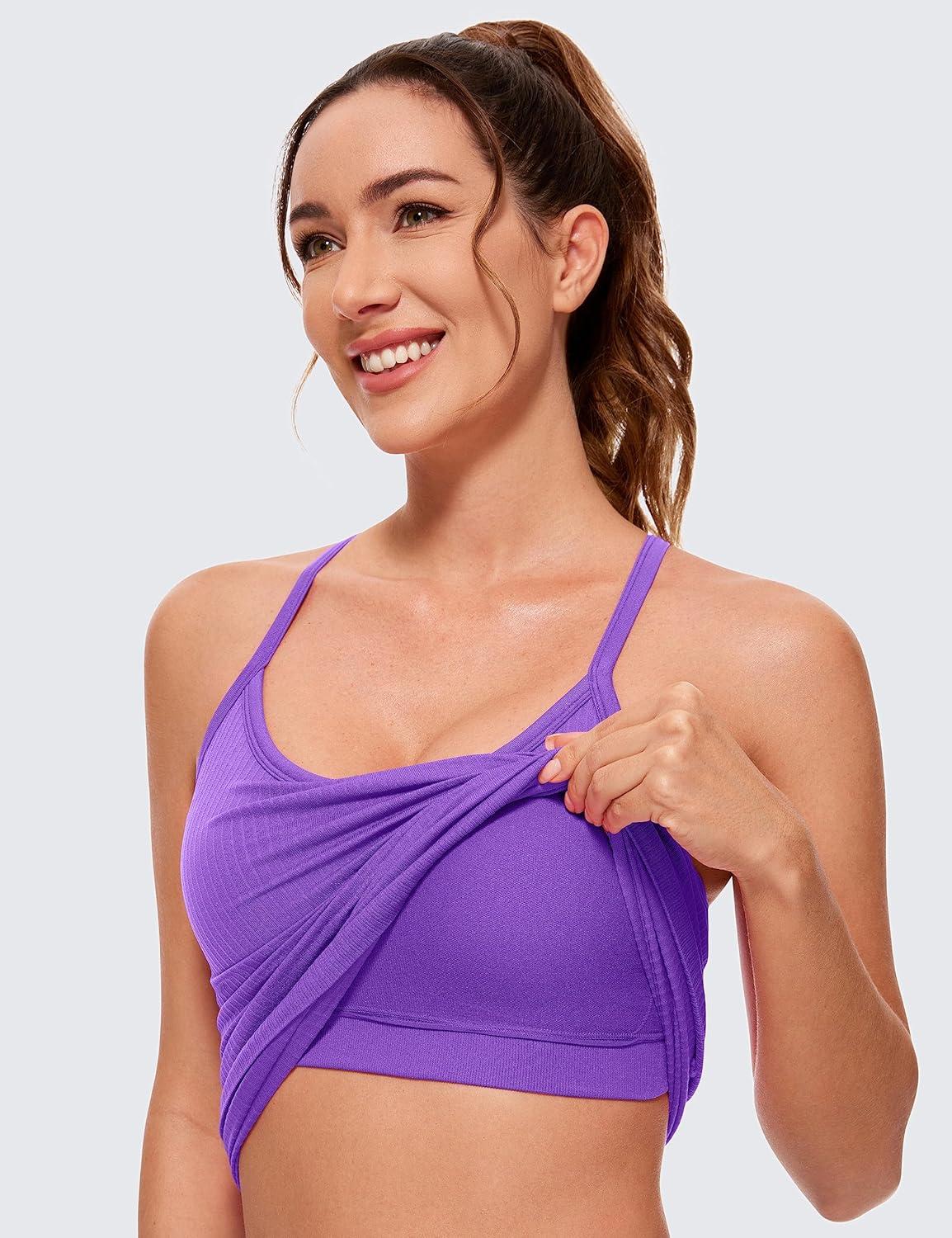imageCRZ YOGA Seamless Workout Tank Tops for Women Racerback Athletic Camisole Sports Shirts with Built in BraRoyal Lilac