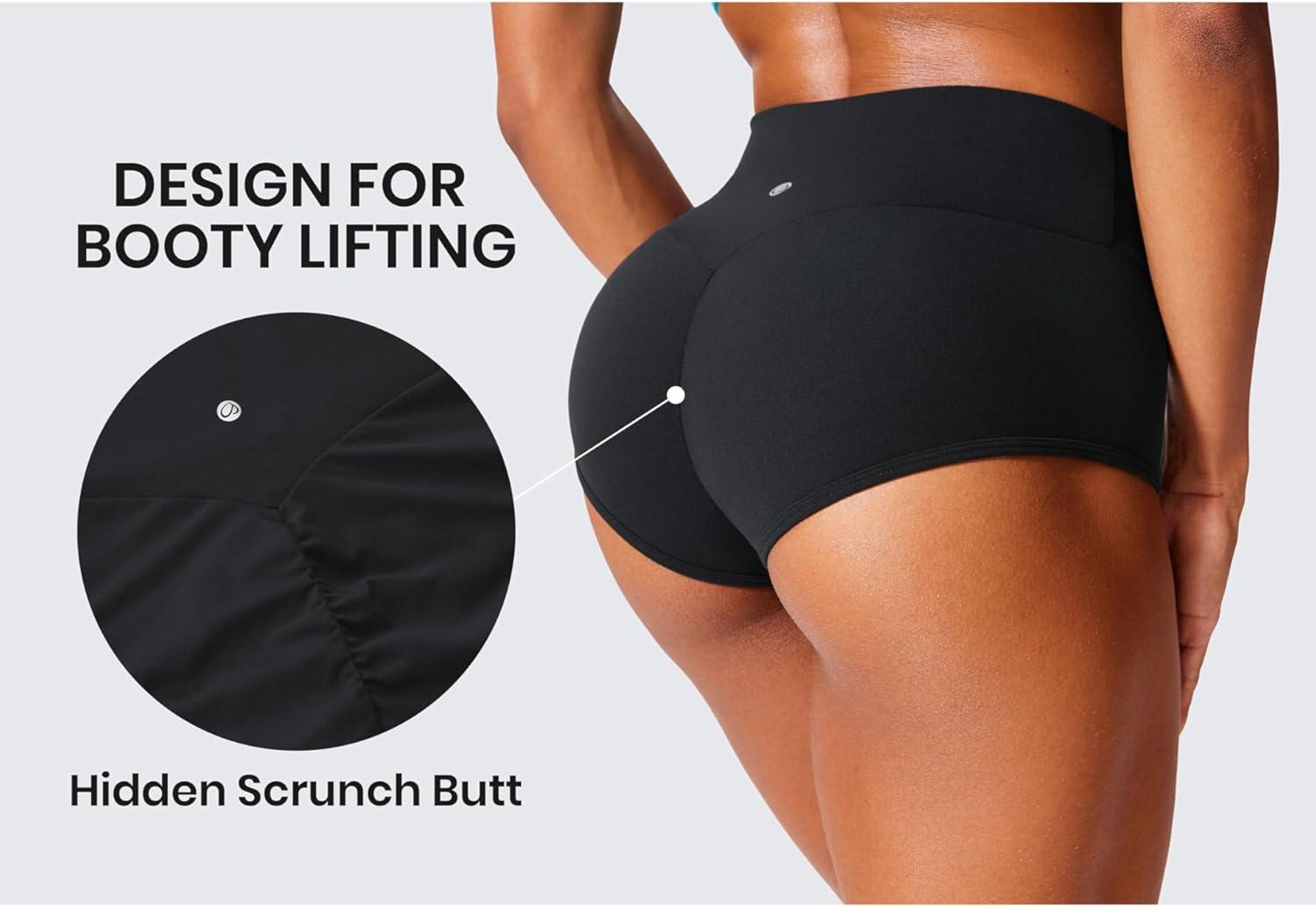 imageCRZ YOGA Secretsculpt Womens Butterlift Scrunch Butt Lifting Booty Shorts High Waisted Yoga Workout Dance Gym AthleticBlack