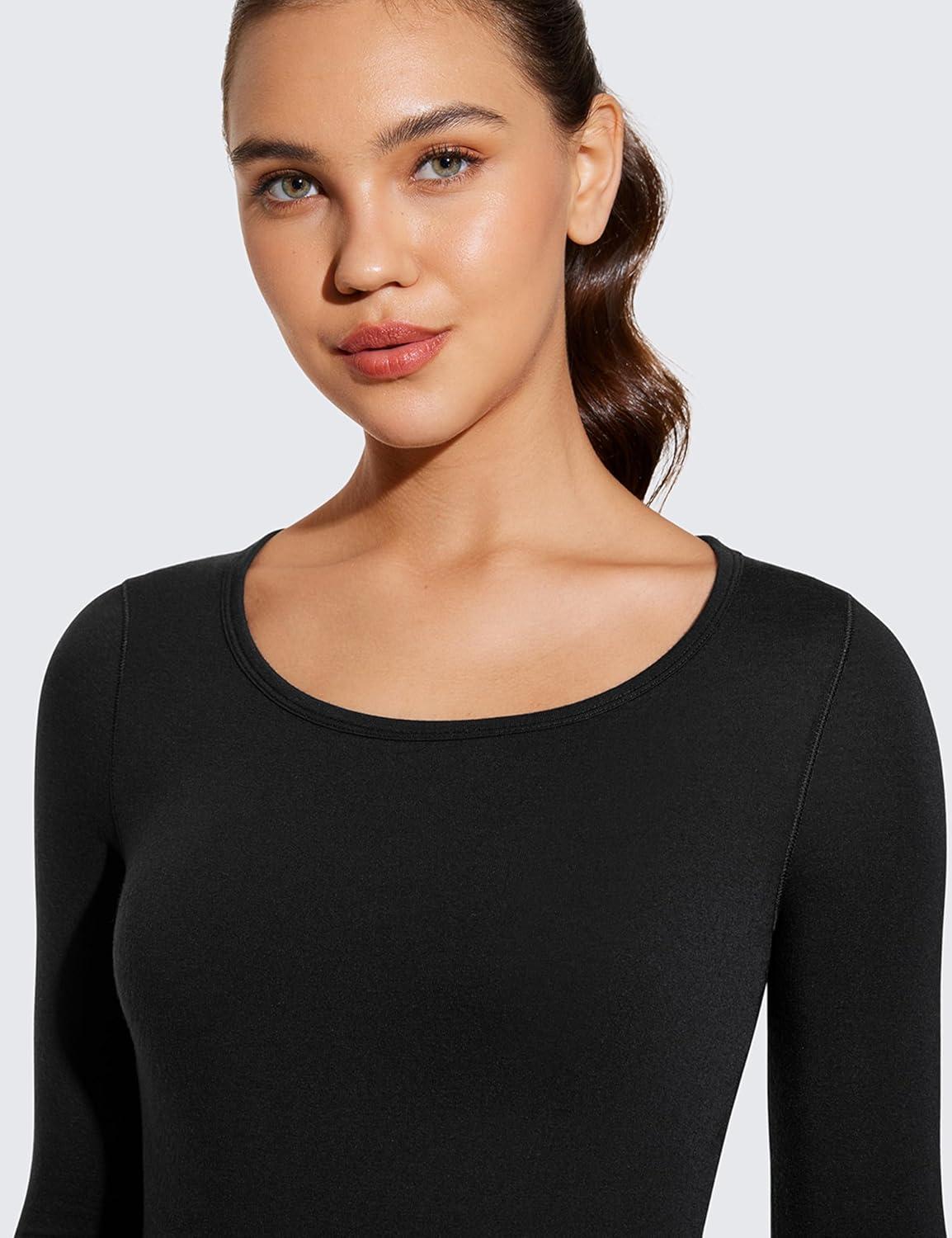 imageCRZ YOGA Soft Thermal Underwear Sets for Women Lightweight Long Johns Base Layer Pajamas Warm Top BottomBlack