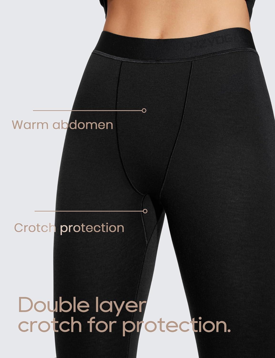imageCRZ YOGA Soft Thermal Underwear Sets for Women Lightweight Long Johns Base Layer Pajamas Warm Top BottomBlack