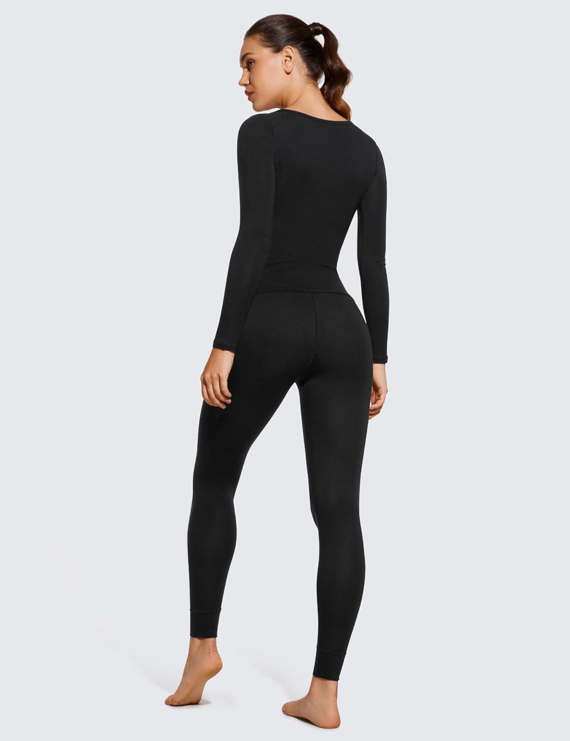 imageCRZ YOGA Soft Thermal Underwear Sets for Women Lightweight Long Johns Base Layer Pajamas Warm Top BottomBlack