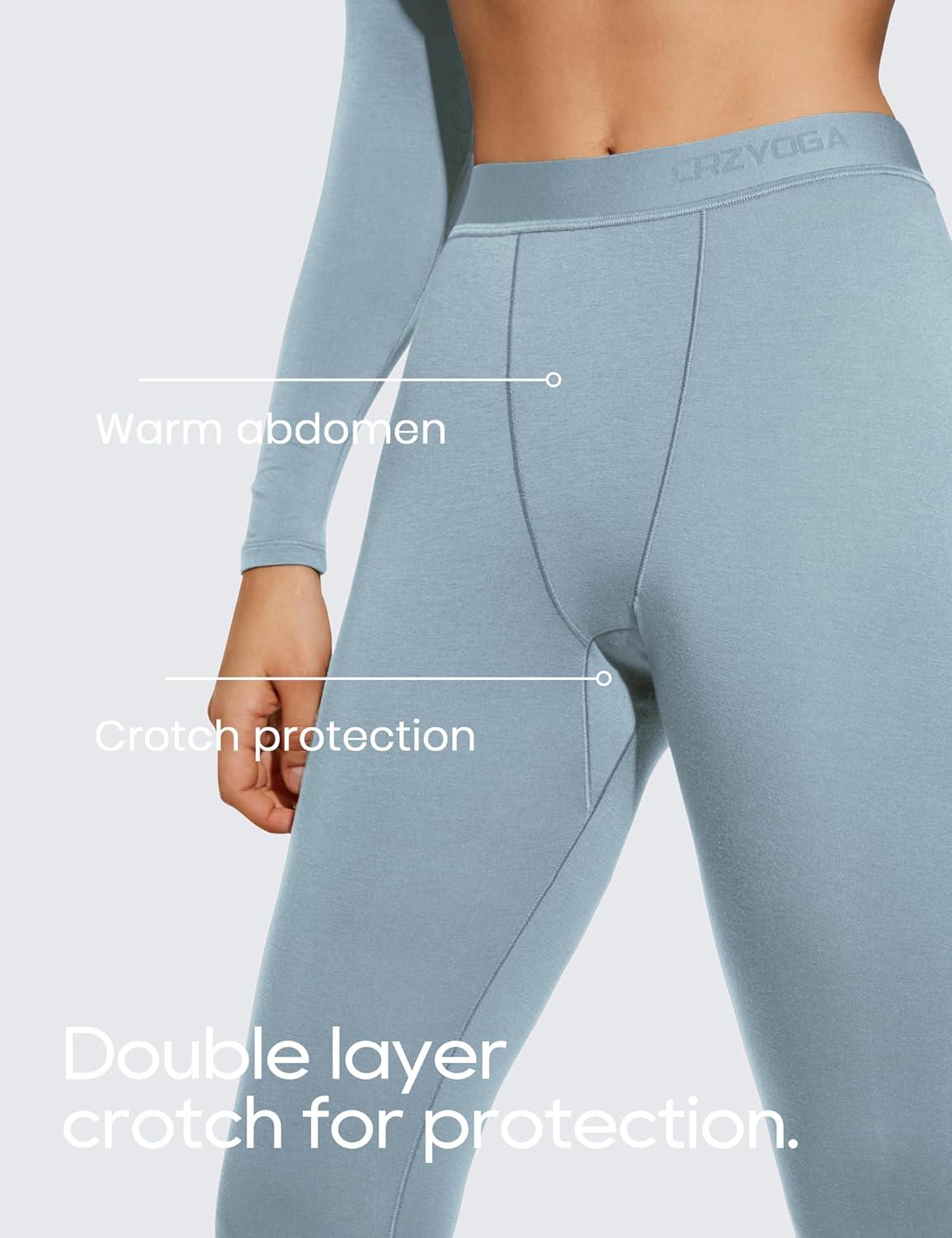 imageCRZ YOGA Soft Thermal Underwear Sets for Women Lightweight Long Johns Base Layer Pajamas Warm Top BottomCambric Blue