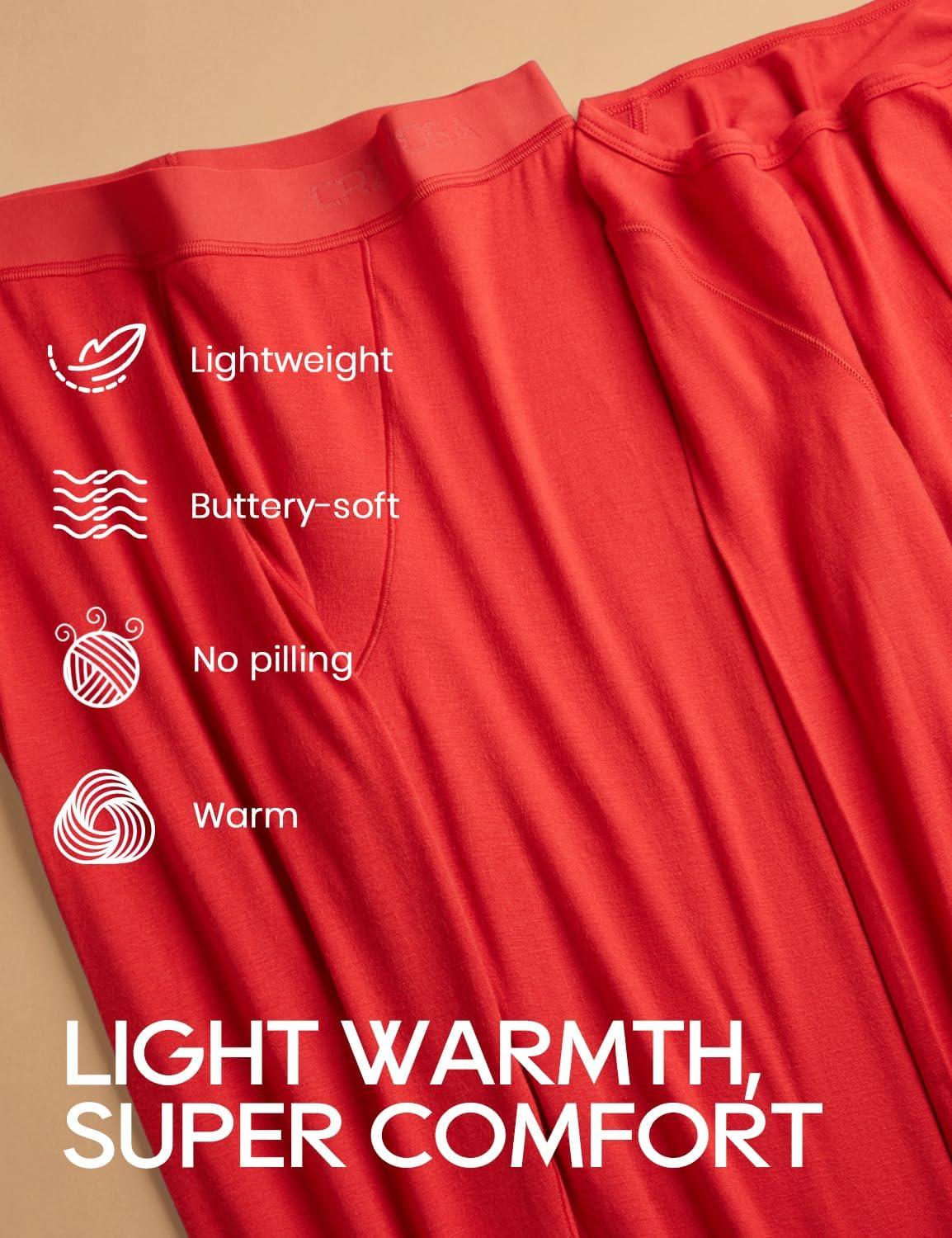 imageCRZ YOGA Soft Thermal Underwear Sets for Women Lightweight Long Johns Base Layer Pajamas Warm Top BottomDeep Red