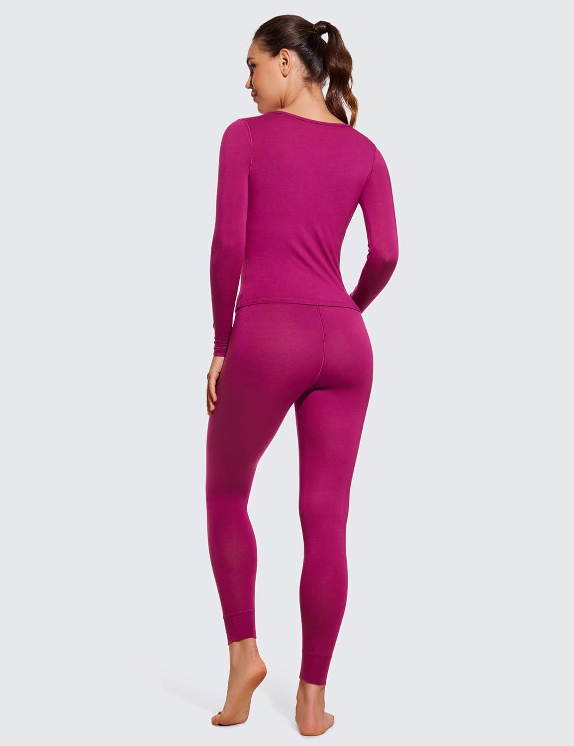 imageCRZ YOGA Soft Thermal Underwear Sets for Women Lightweight Long Johns Base Layer Pajamas Warm Top BottomMagenta Purple 2