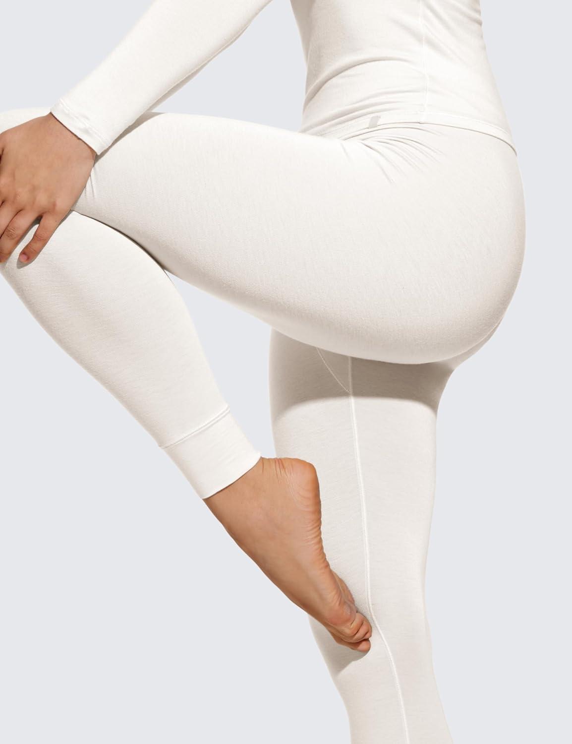 imageCRZ YOGA Soft Thermal Underwear Sets for Women Lightweight Long Johns Base Layer Pajamas Warm Top BottomMilky White