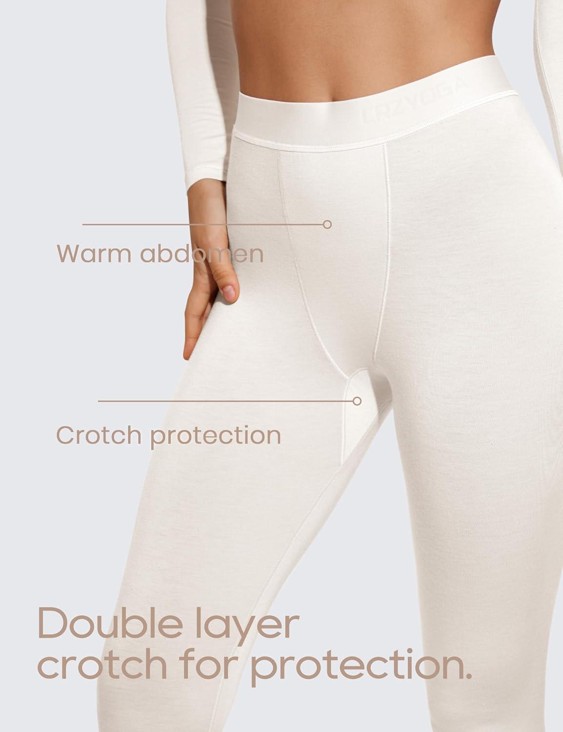 imageCRZ YOGA Soft Thermal Underwear Sets for Women Lightweight Long Johns Base Layer Pajamas Warm Top BottomMilky White