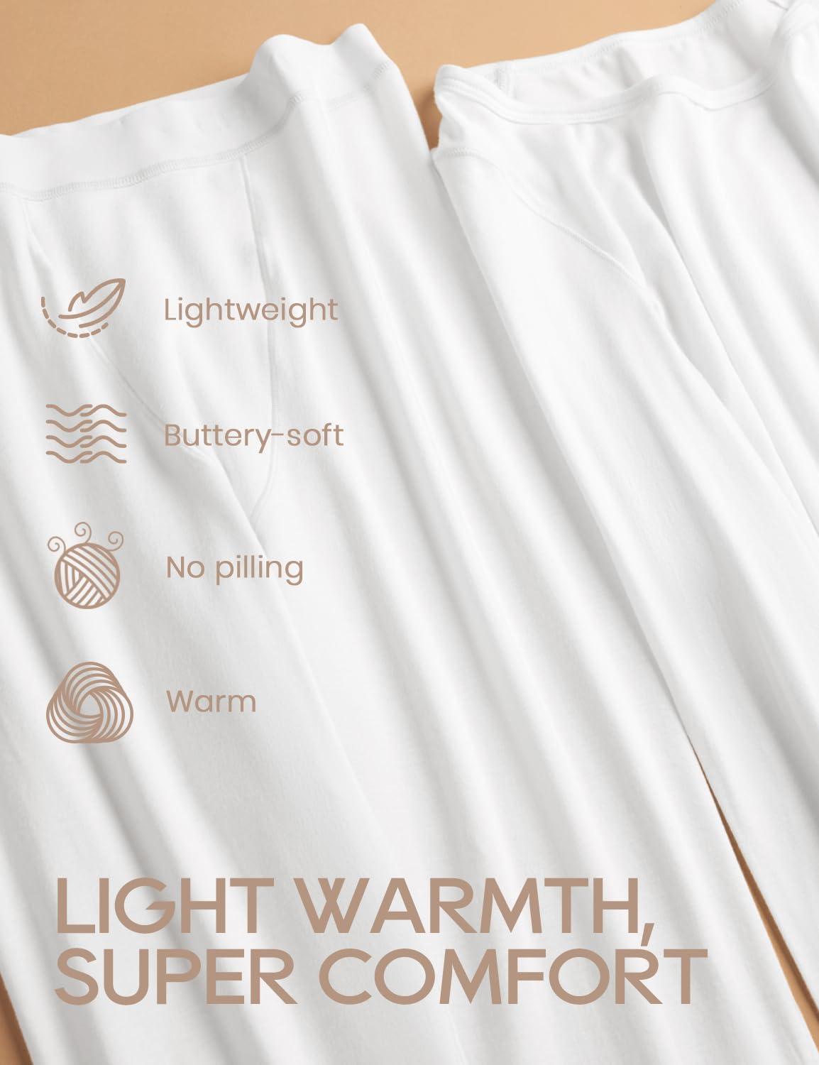 imageCRZ YOGA Soft Thermal Underwear Sets for Women Lightweight Long Johns Base Layer Pajamas Warm Top BottomWhite 4