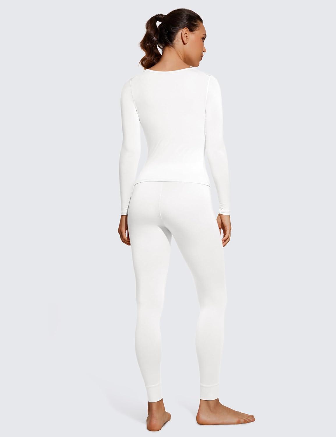 imageCRZ YOGA Soft Thermal Underwear Sets for Women Lightweight Long Johns Base Layer Pajamas Warm Top BottomWhite 4