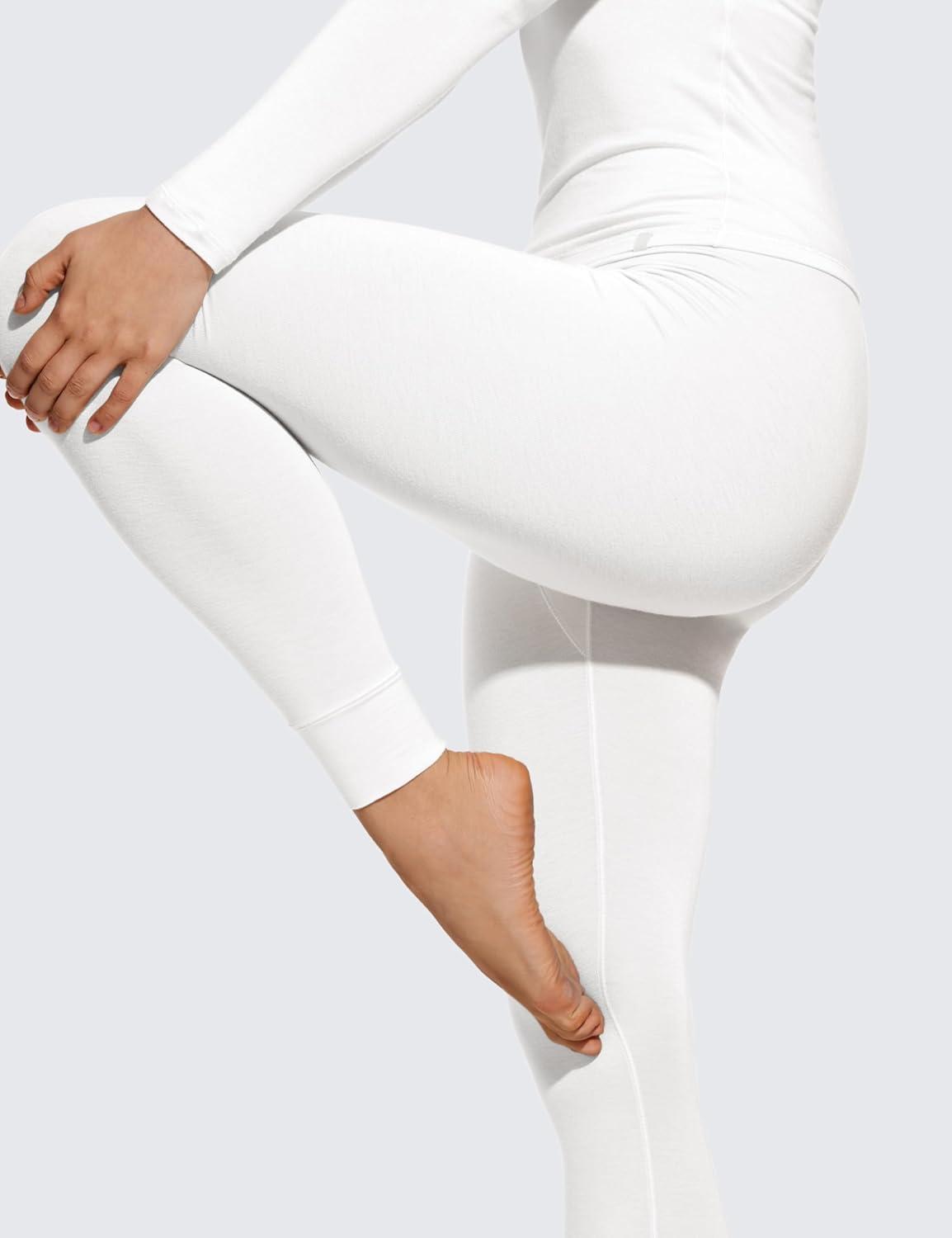 imageCRZ YOGA Soft Thermal Underwear Sets for Women Lightweight Long Johns Base Layer Pajamas Warm Top BottomWhite 4