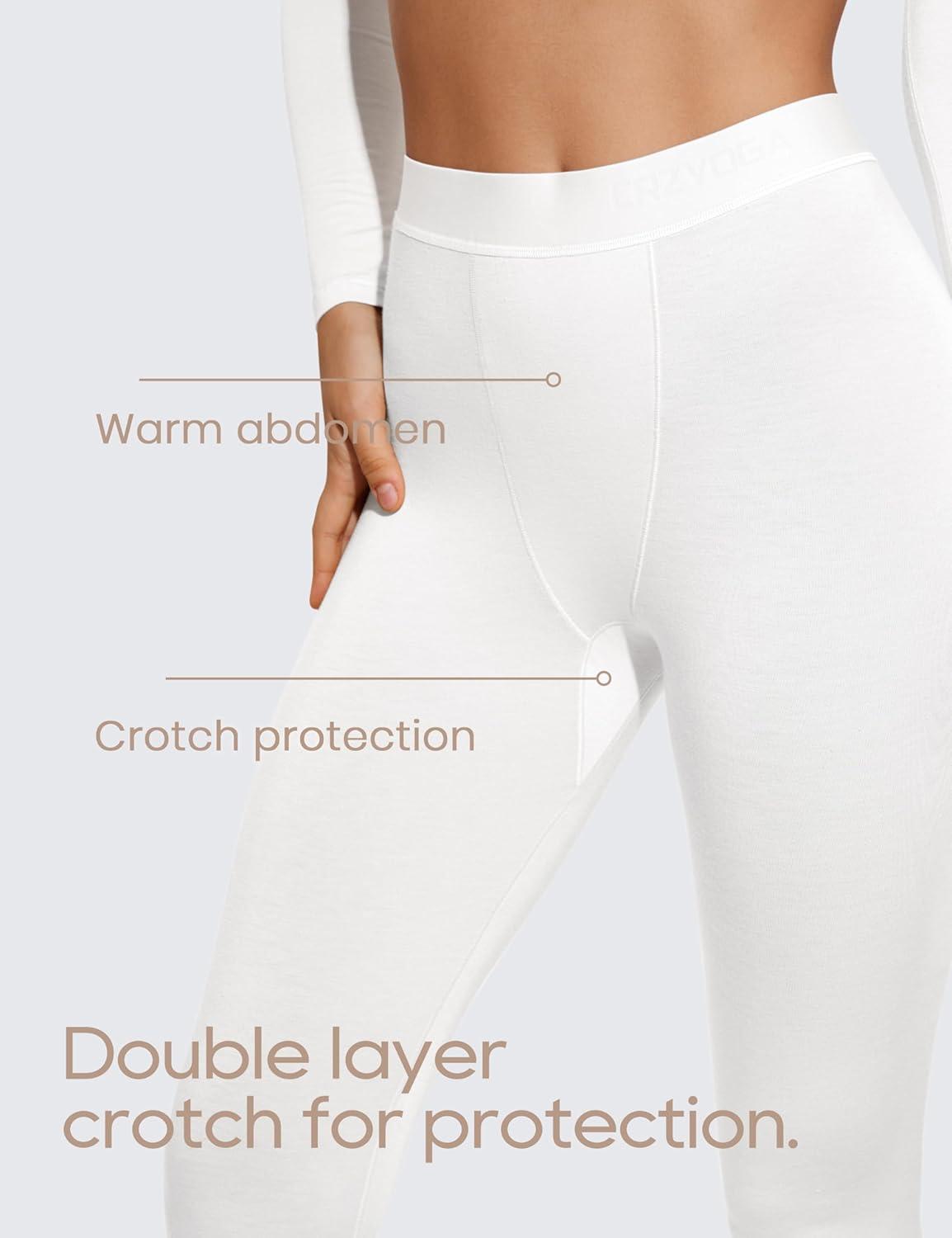 imageCRZ YOGA Soft Thermal Underwear Sets for Women Lightweight Long Johns Base Layer Pajamas Warm Top BottomWhite 4