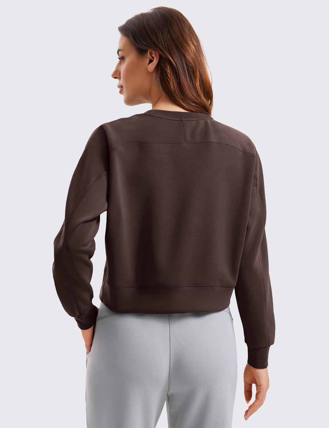 imageCRZ YOGA SoftAura Pullover Sweatshirt for Women Crewneck Workout Casual Basic Fall Sweat ShirtsHot Fudge Brown
