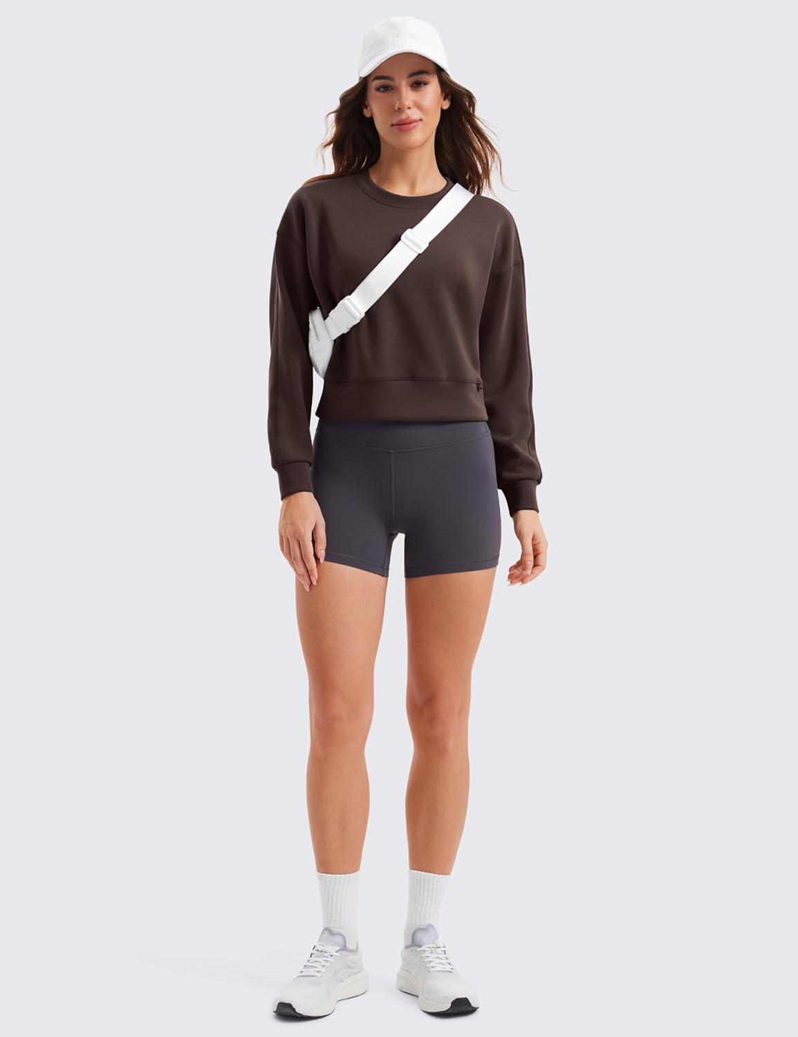 imageCRZ YOGA SoftAura Pullover Sweatshirt for Women Crewneck Workout Casual Basic Fall Sweat ShirtsHot Fudge Brown