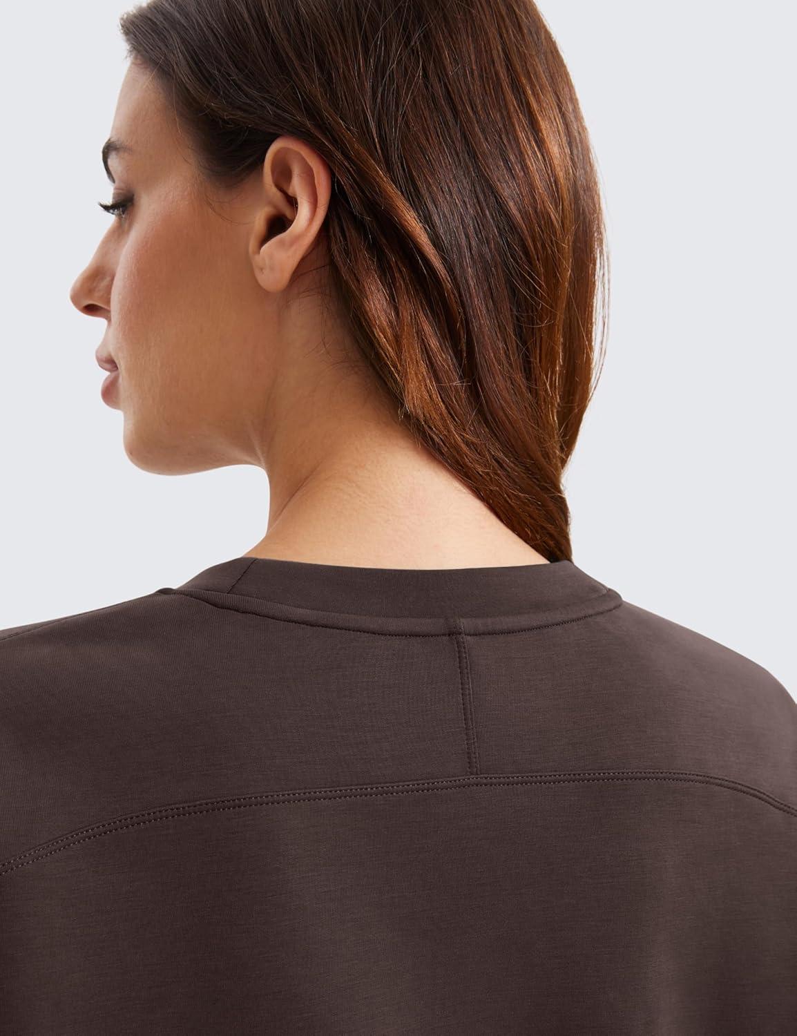 imageCRZ YOGA SoftAura Pullover Sweatshirt for Women Crewneck Workout Casual Basic Fall Sweat ShirtsHot Fudge Brown