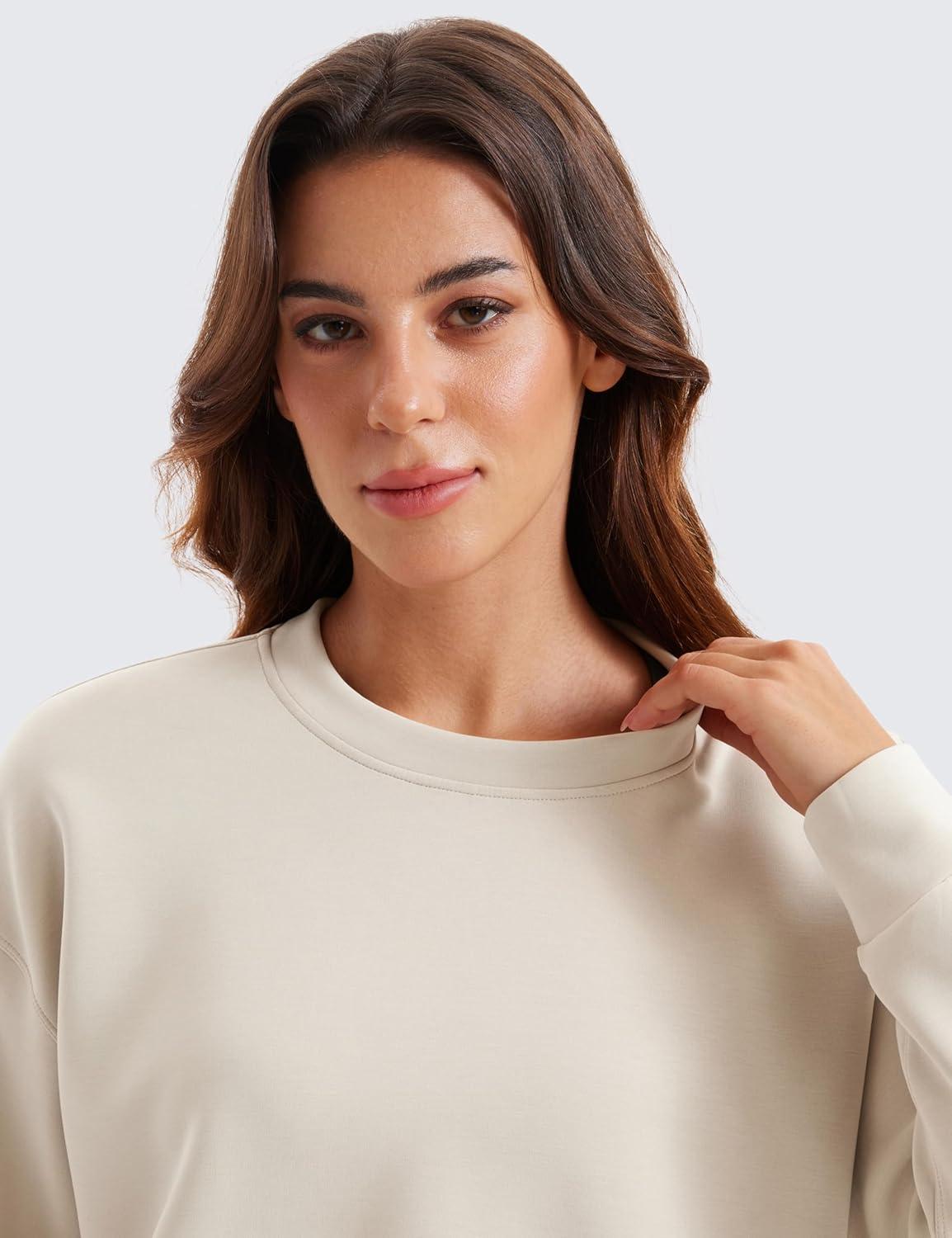 imageCRZ YOGA SoftAura Pullover Sweatshirt for Women Crewneck Workout Casual Basic Fall Sweat ShirtsMojave Tan