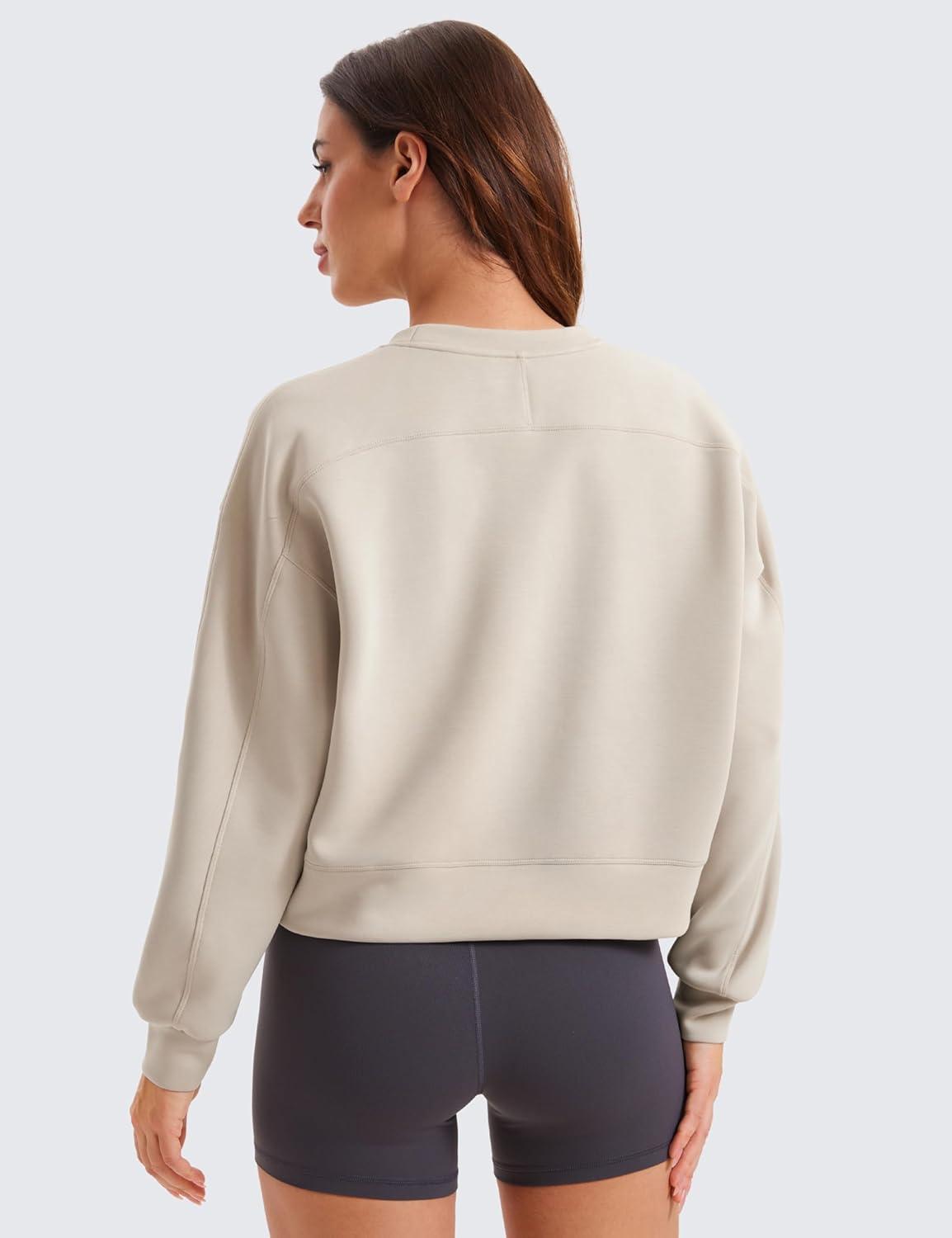 imageCRZ YOGA SoftAura Pullover Sweatshirt for Women Crewneck Workout Casual Basic Fall Sweat ShirtsMojave Tan