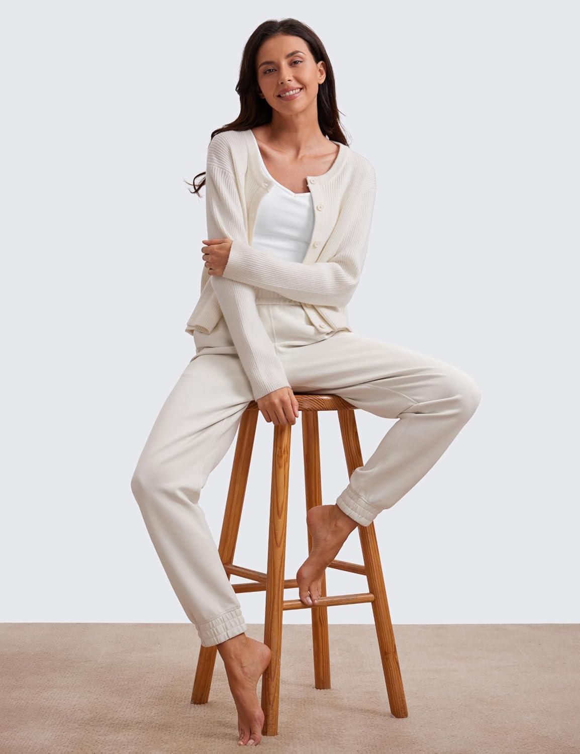 imageCRZ YOGA SoftAura Sweatpants Women Modal Joggers High Waisted Lounge Travel Casual Sweat Pants with Pockets Cinch BottomMilky White Bone