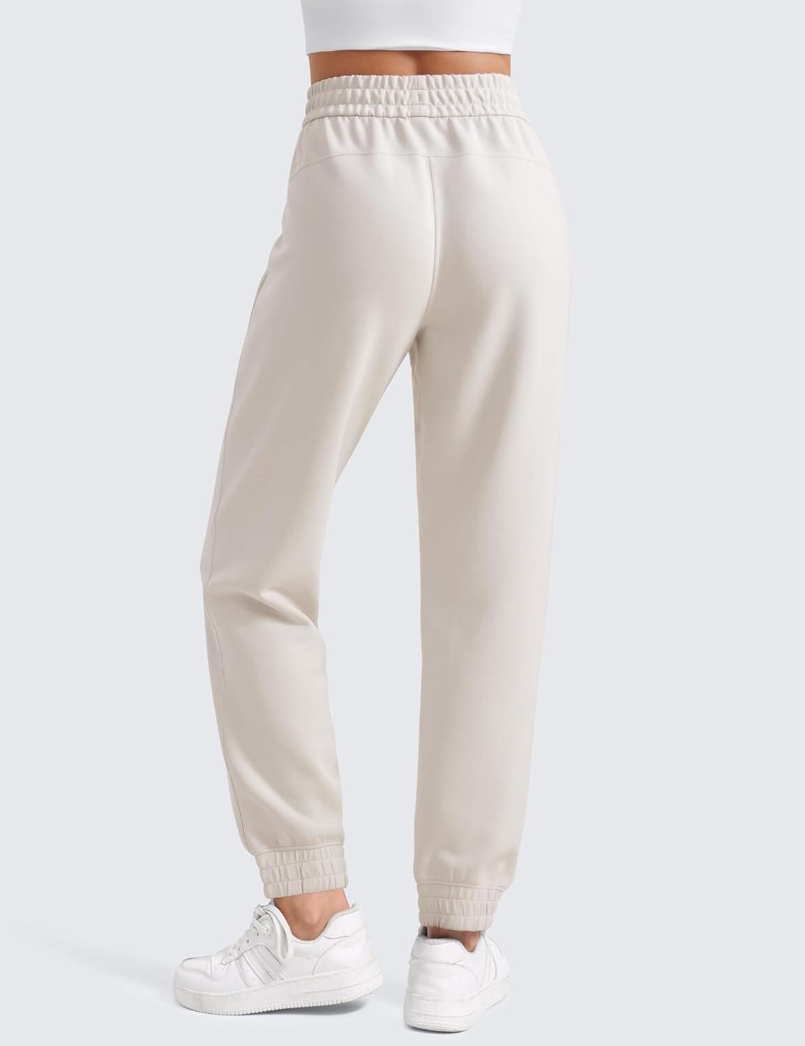 imageCRZ YOGA SoftAura Sweatpants Women Modal Joggers High Waisted Lounge Travel Casual Sweat Pants with Pockets Cinch BottomMilky White Bone