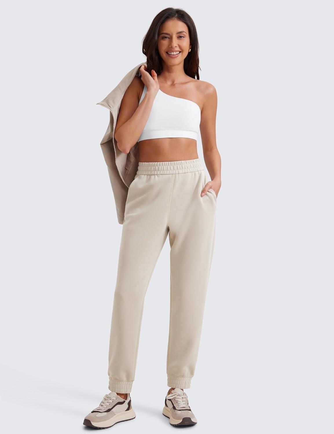 imageCRZ YOGA SoftAura Sweatpants Women Modal Joggers High Waisted Lounge Travel Casual Sweat Pants with Pockets Cinch BottomMojave Tan