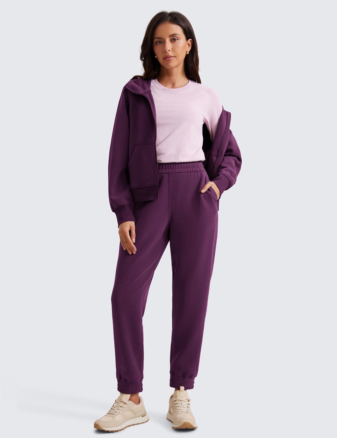 imageCRZ YOGA SoftAura Sweatpants Women Modal Joggers High Waisted Lounge Travel Casual Sweat Pants with Pockets Cinch BottomPlum Magenta