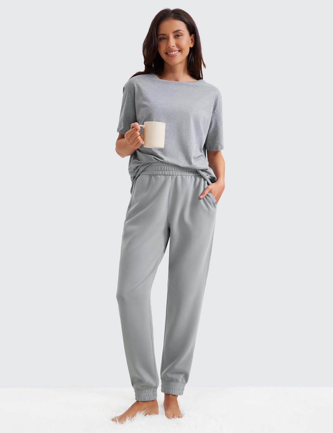 imageCRZ YOGA SoftAura Sweatpants Women Modal Joggers High Waisted Lounge Travel Casual Sweat Pants with Pockets Cinch BottomRhino Grey