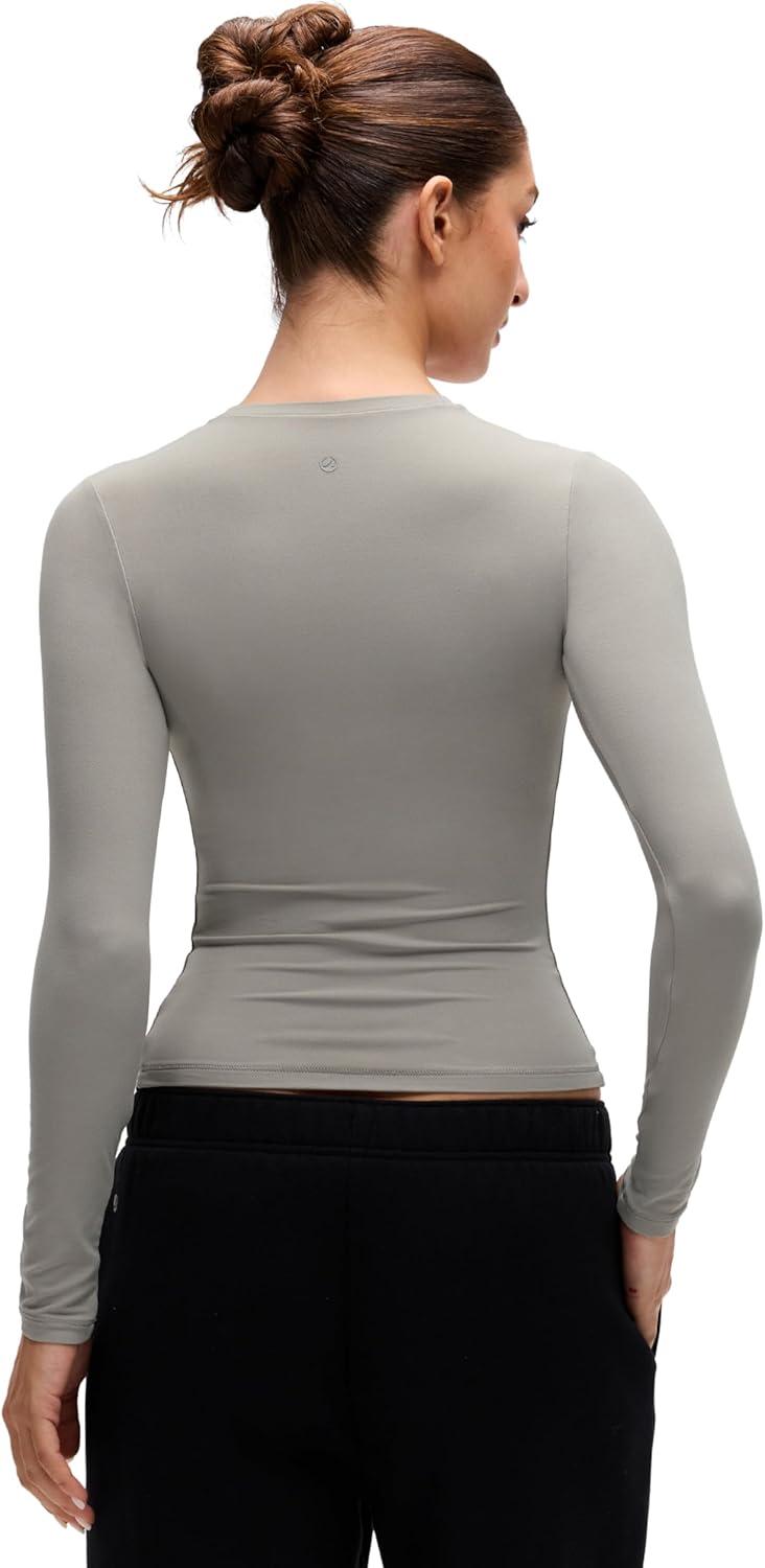 imageCRZ YOGA Softembrace Crewneck Long Sleeve Shirts for Women Casual Going Out Tops Soft Basic Fitted Tight Fall TShirtsRock Grey
