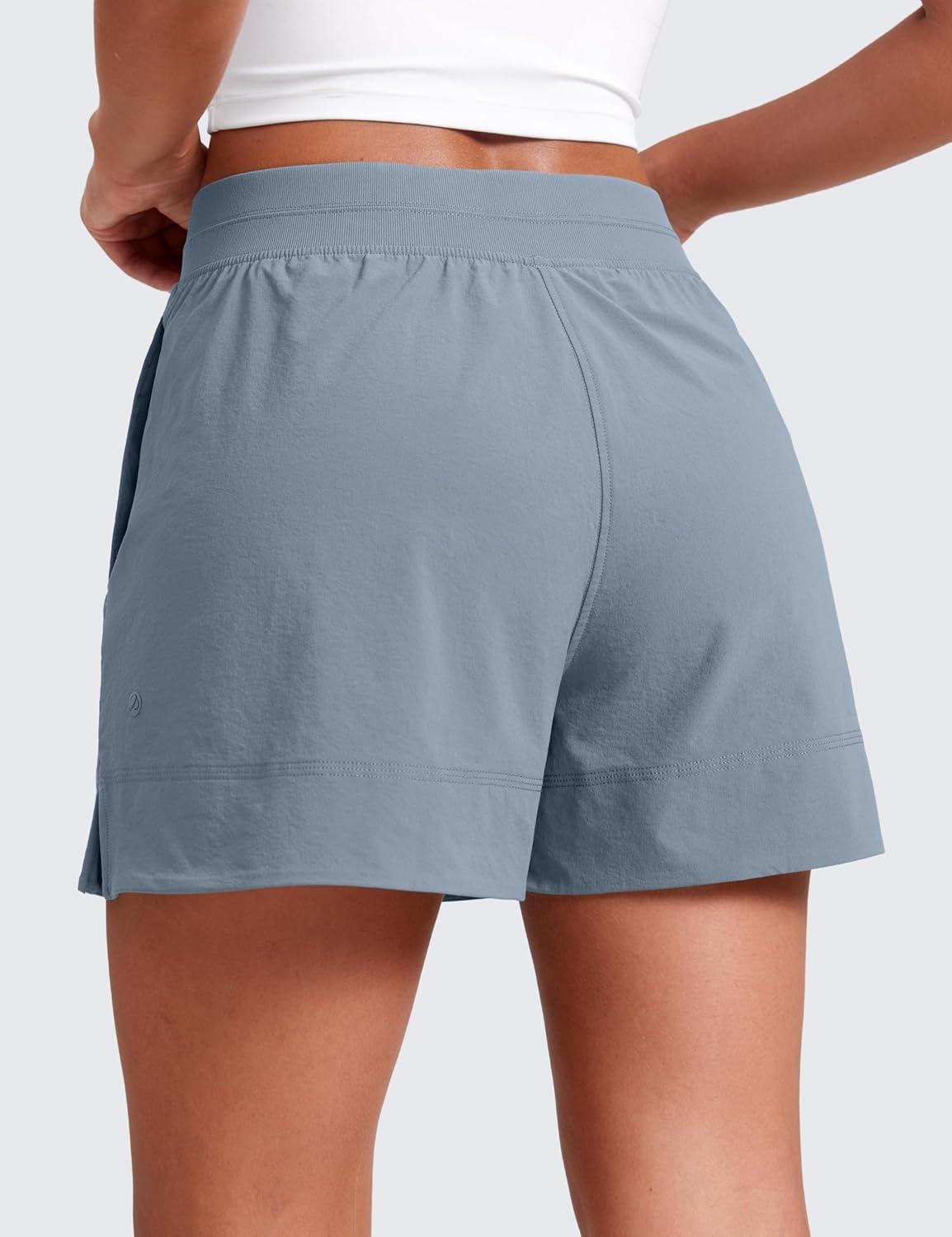 imageCRZ YOGA Stretch Womens Shorts Casual 4quot Linerless High Waisted V Slit for Athletic Hiking Dress Golf with PocketsBelgian Blue