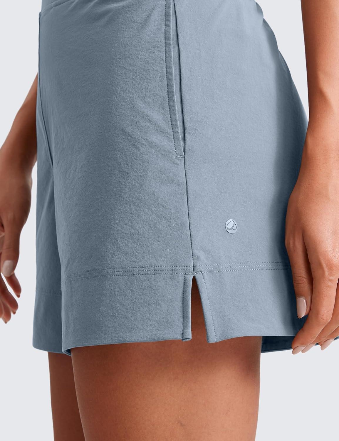 imageCRZ YOGA Stretch Womens Shorts Casual 4quot Linerless High Waisted V Slit for Athletic Hiking Dress Golf with PocketsBelgian Blue