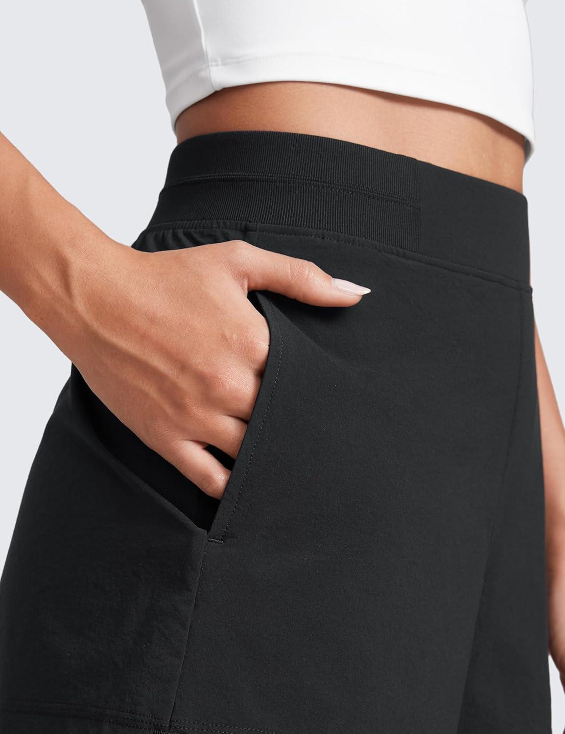 imageCRZ YOGA Stretch Womens Shorts Casual 4quot Linerless High Waisted V Slit for Athletic Hiking Dress Golf with PocketsBlack