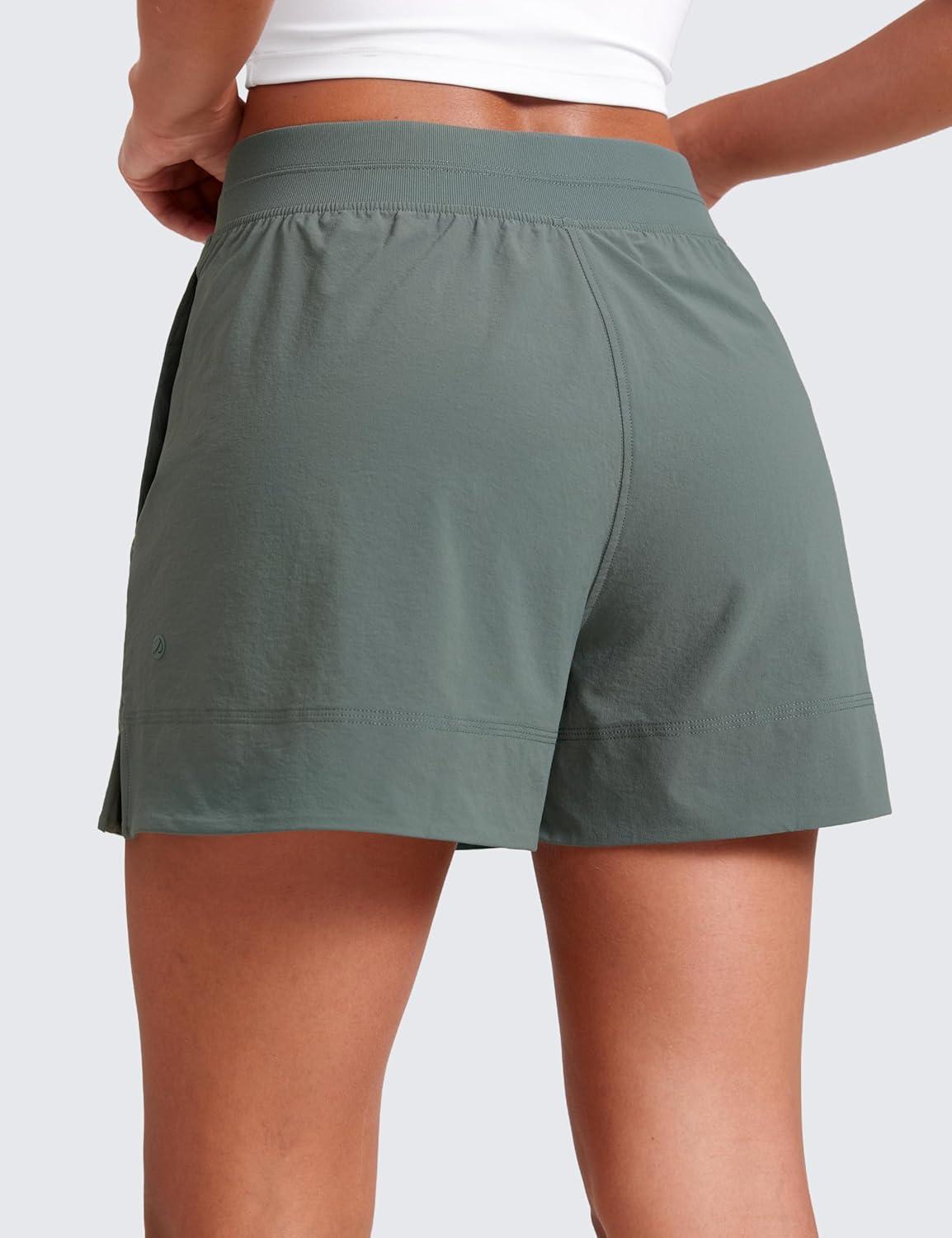imageCRZ YOGA Stretch Womens Shorts Casual 4quot Linerless High Waisted V Slit for Athletic Hiking Dress Golf with PocketsGrey Sage