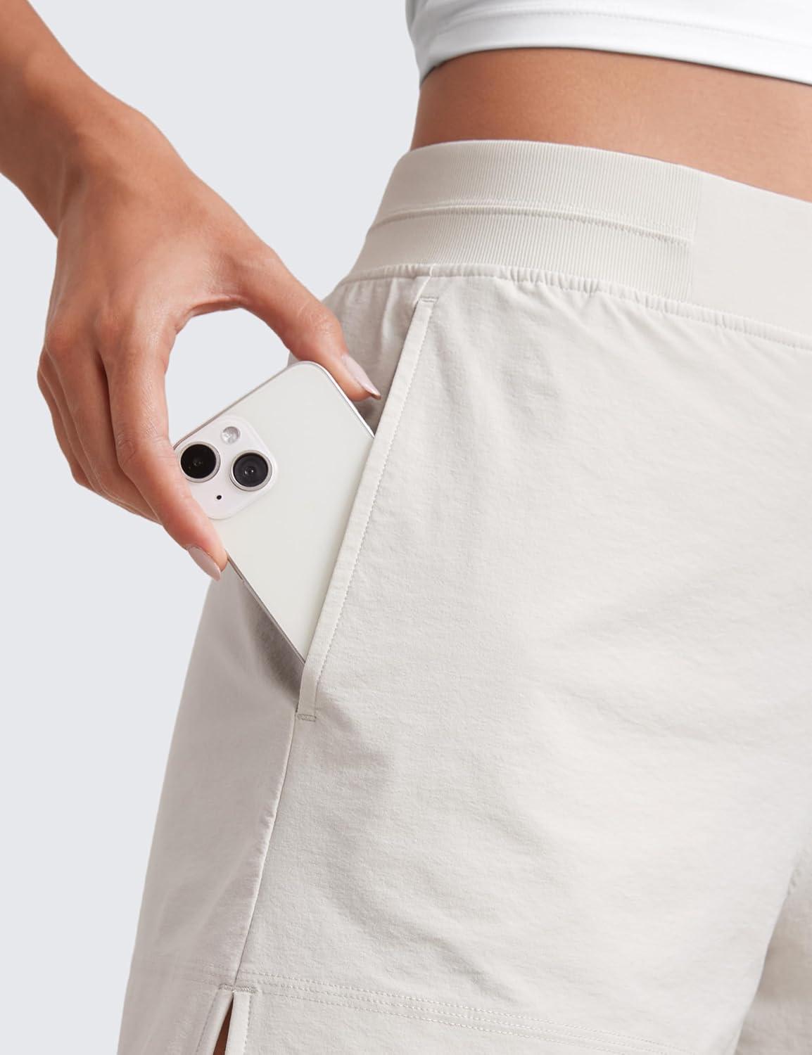 imageCRZ YOGA Stretch Womens Shorts Casual 4quot Linerless High Waisted V Slit for Athletic Hiking Dress Golf with PocketsMilky White Bone